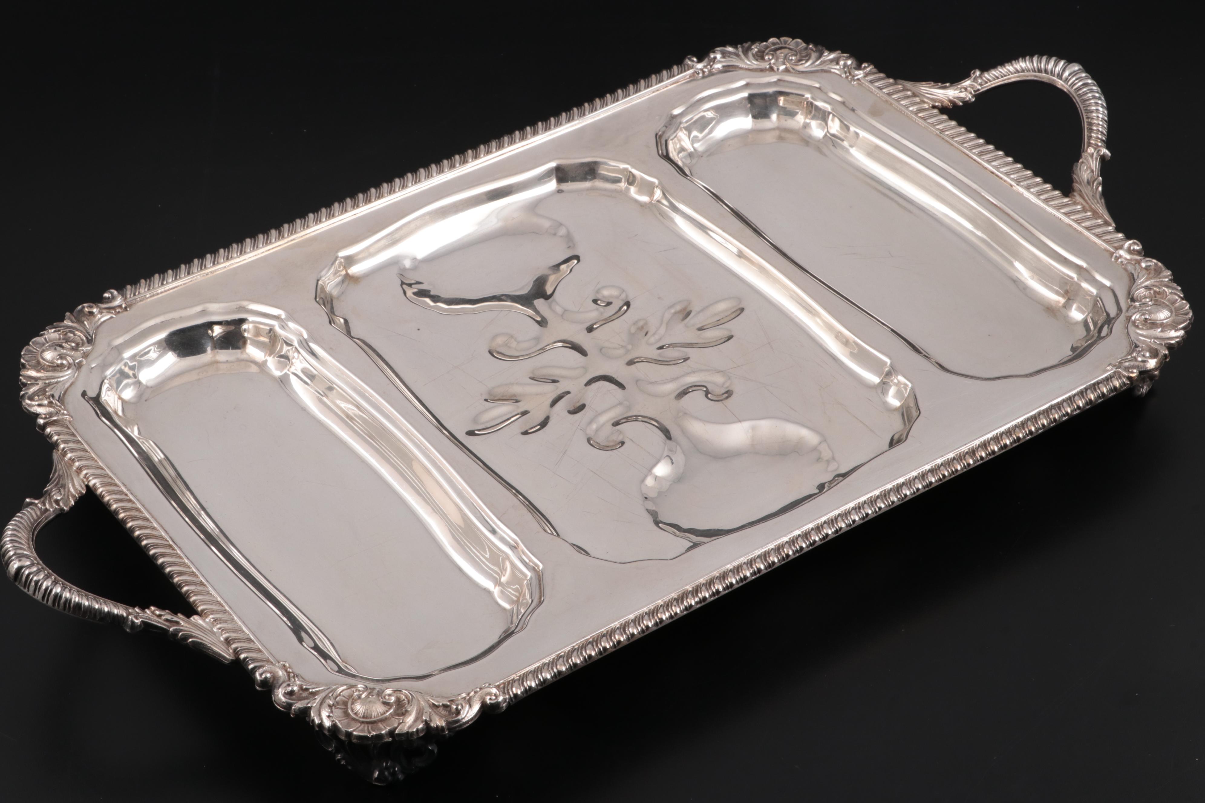 Sheridan and English Silver Mfg. Co. Divided Meat Trays, Mid-Late 20th Century