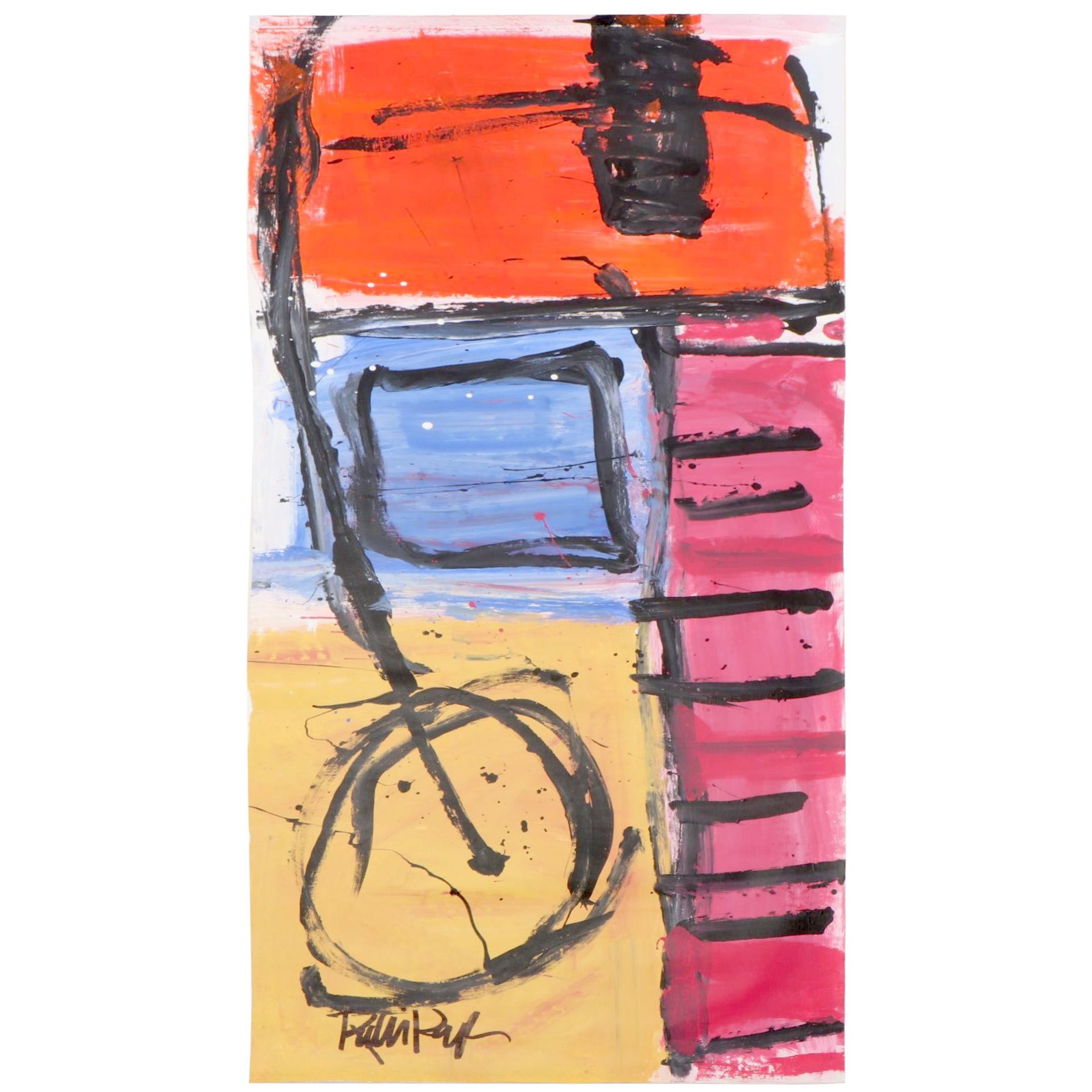 Robbie Kemper Abstract Acrylic Painting "Blue Square Yellow Circle"