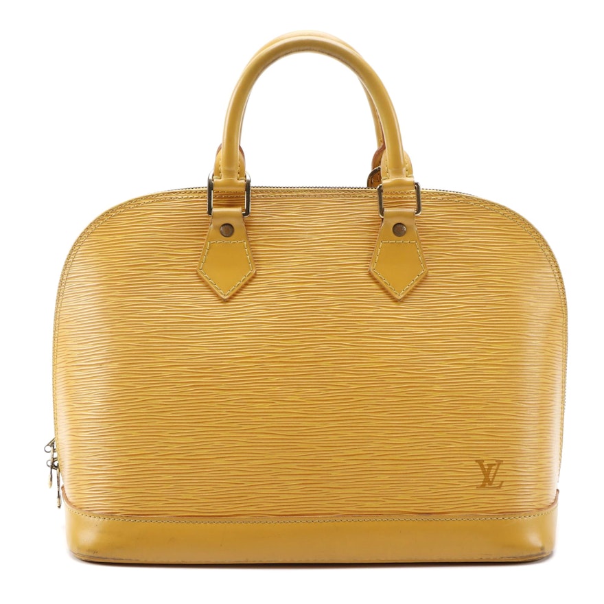 Louis Vuitton Alma PM Bag in Tassil Yellow Epi and Smooth Leather