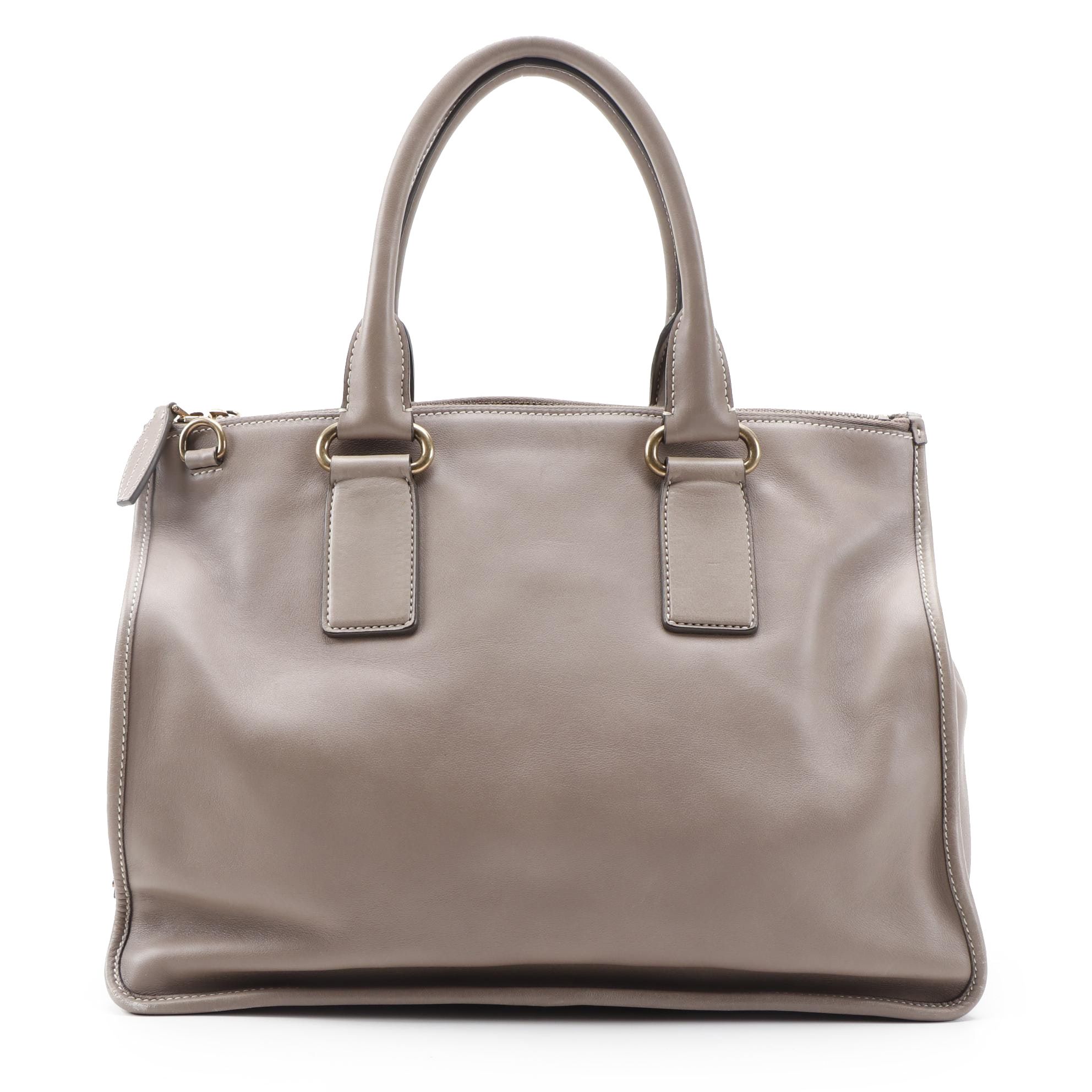 Prada City Calf Tote in Argilla Calfskin Leather with Detachable Strap