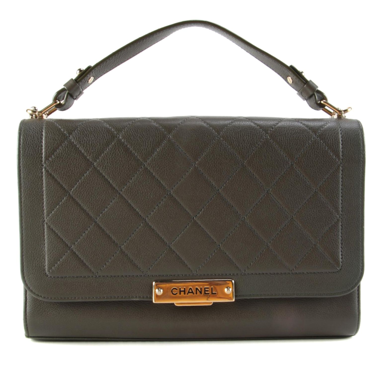 Chanel Large Label Click Flap Bag in Olive Quilted Calfskin