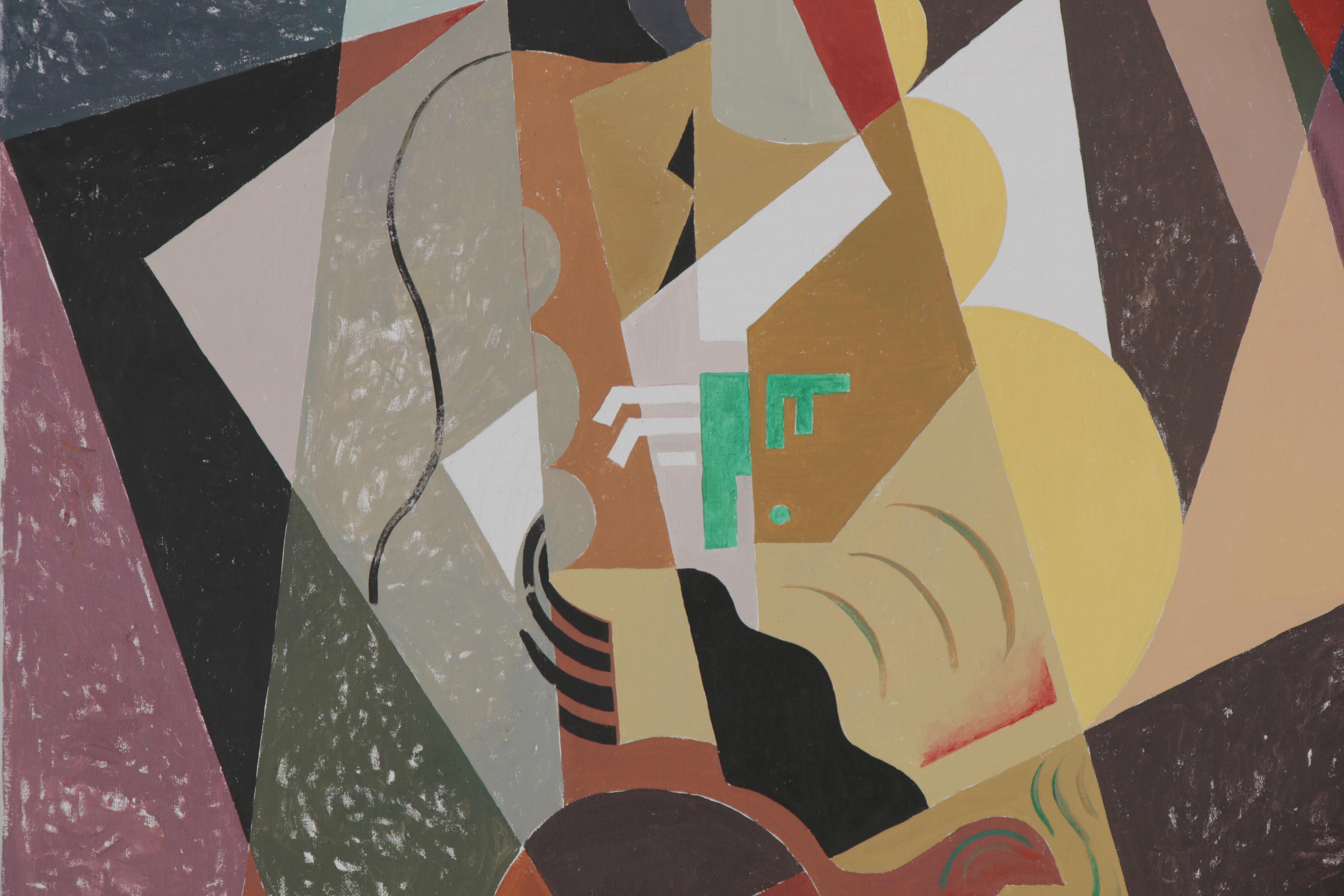Eduardo Oliva Cubist Acrylic Painting "Musico/Cubista," 1969 - 1980