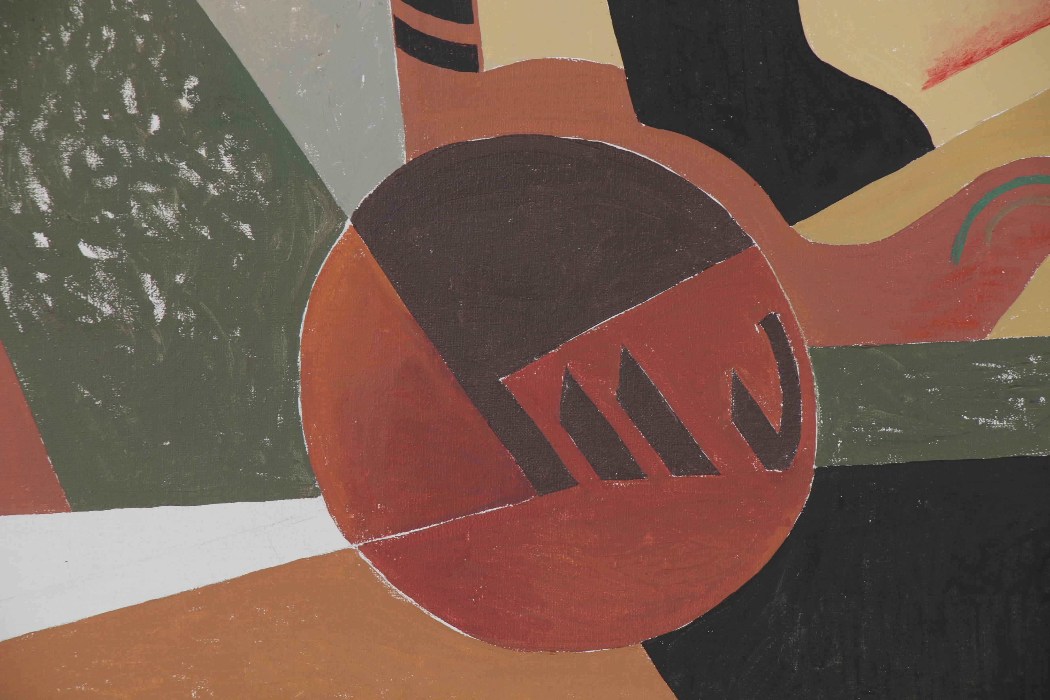 Eduardo Oliva Cubist Acrylic Painting "Musico/Cubista," 1969 - 1980