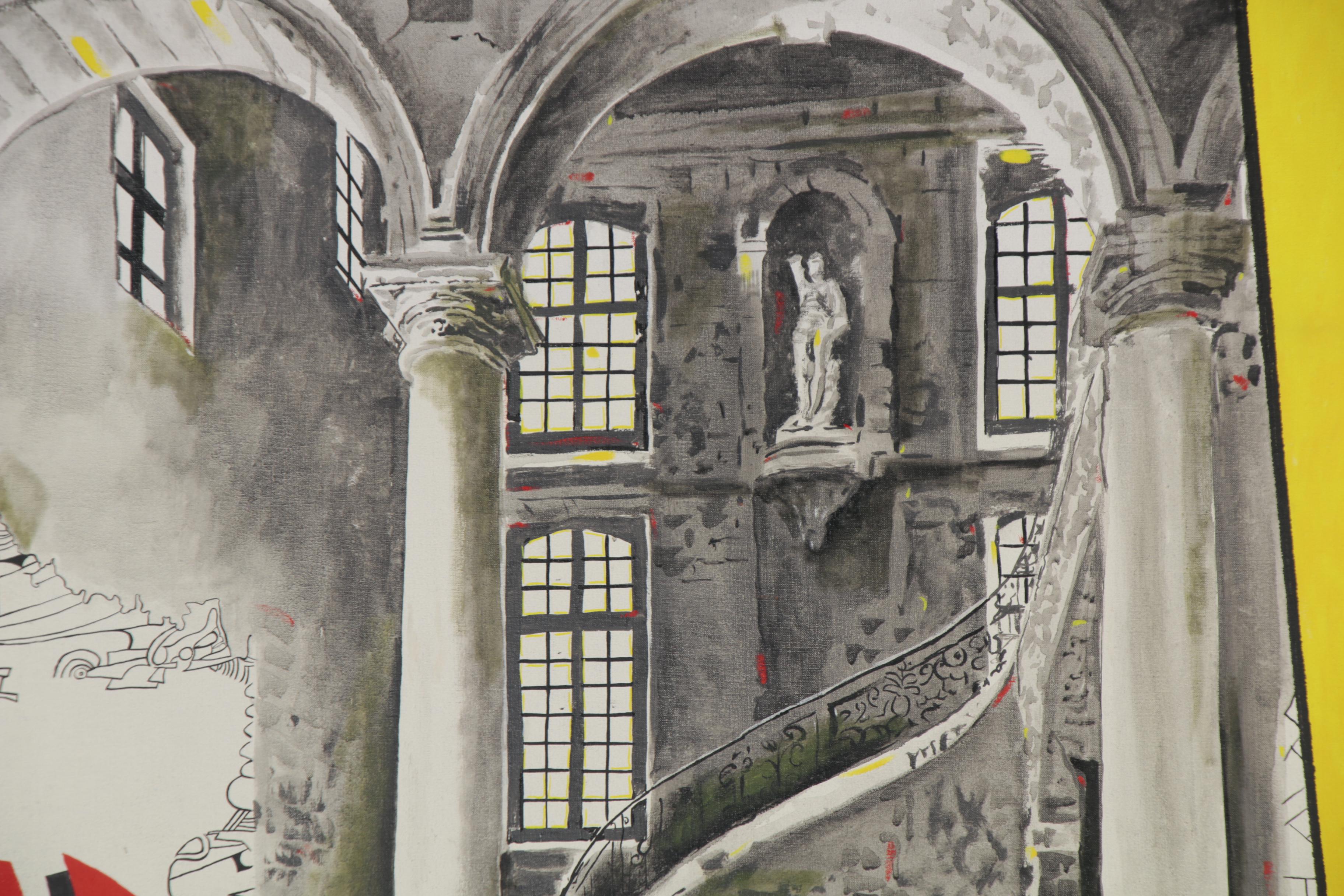 Eduardo Oliva Monumental Surrealist Acrylic Painting "El Palacio," 1980