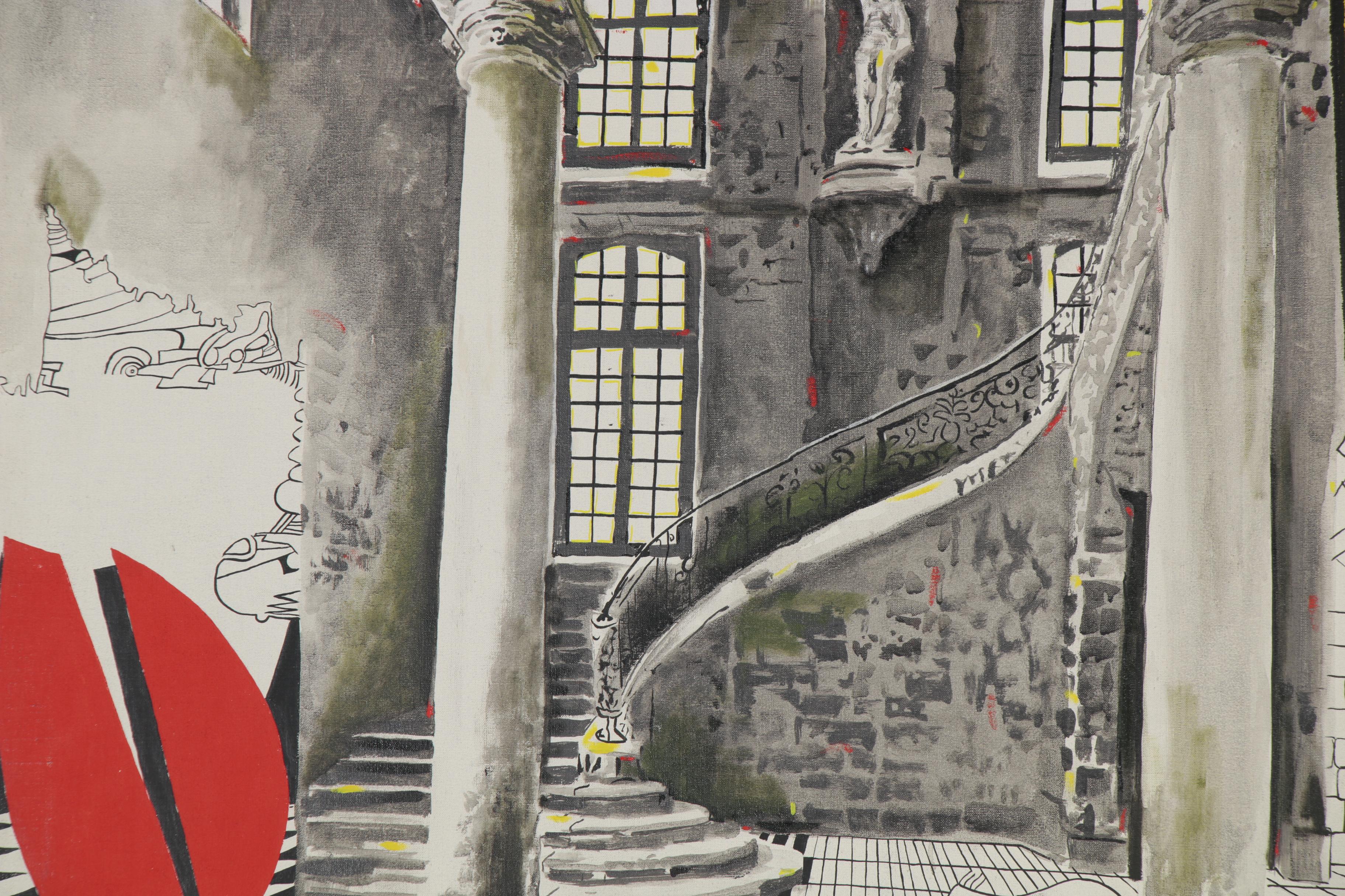 Eduardo Oliva Monumental Surrealist Acrylic Painting "El Palacio," 1980