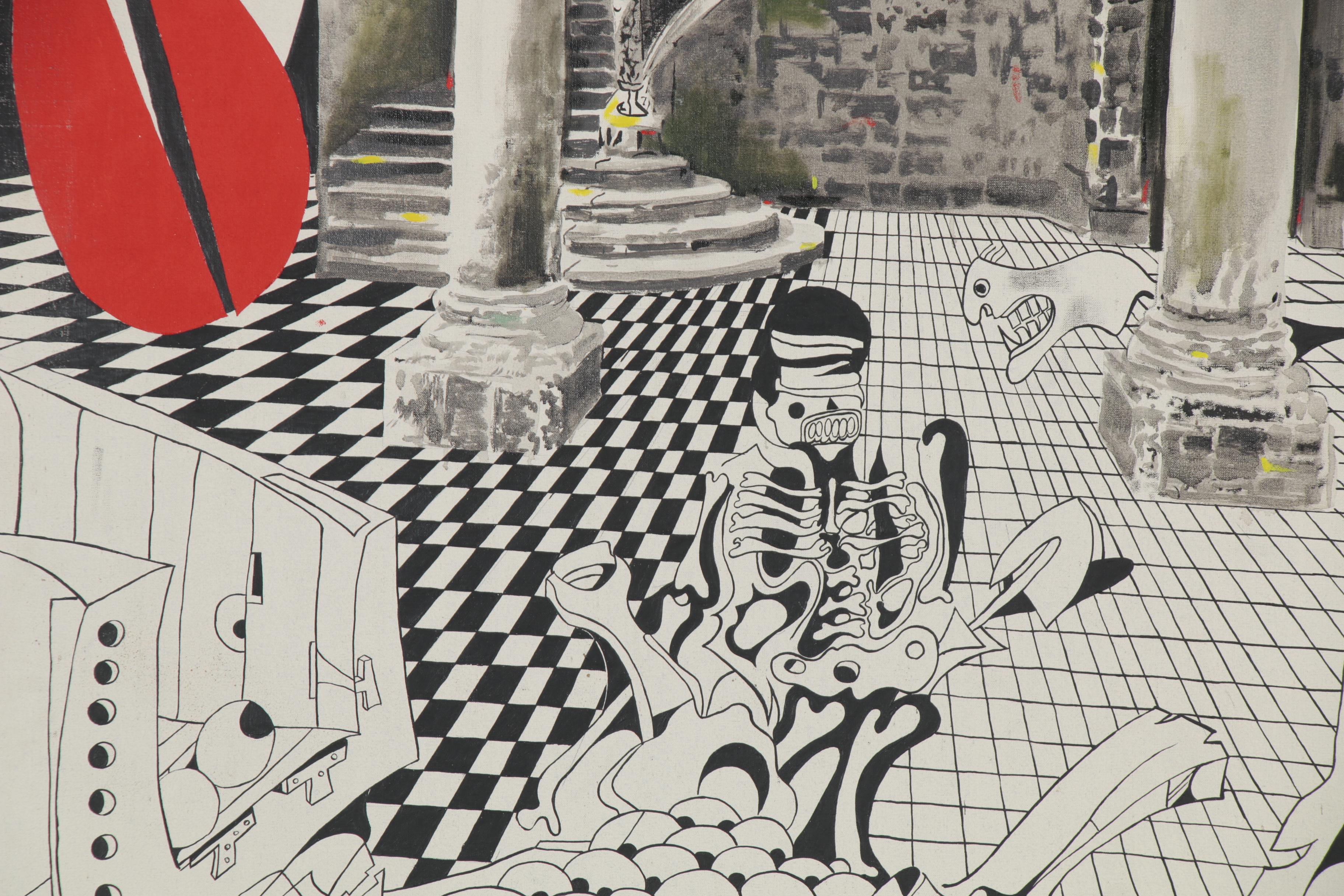 Eduardo Oliva Monumental Surrealist Acrylic Painting "El Palacio," 1980