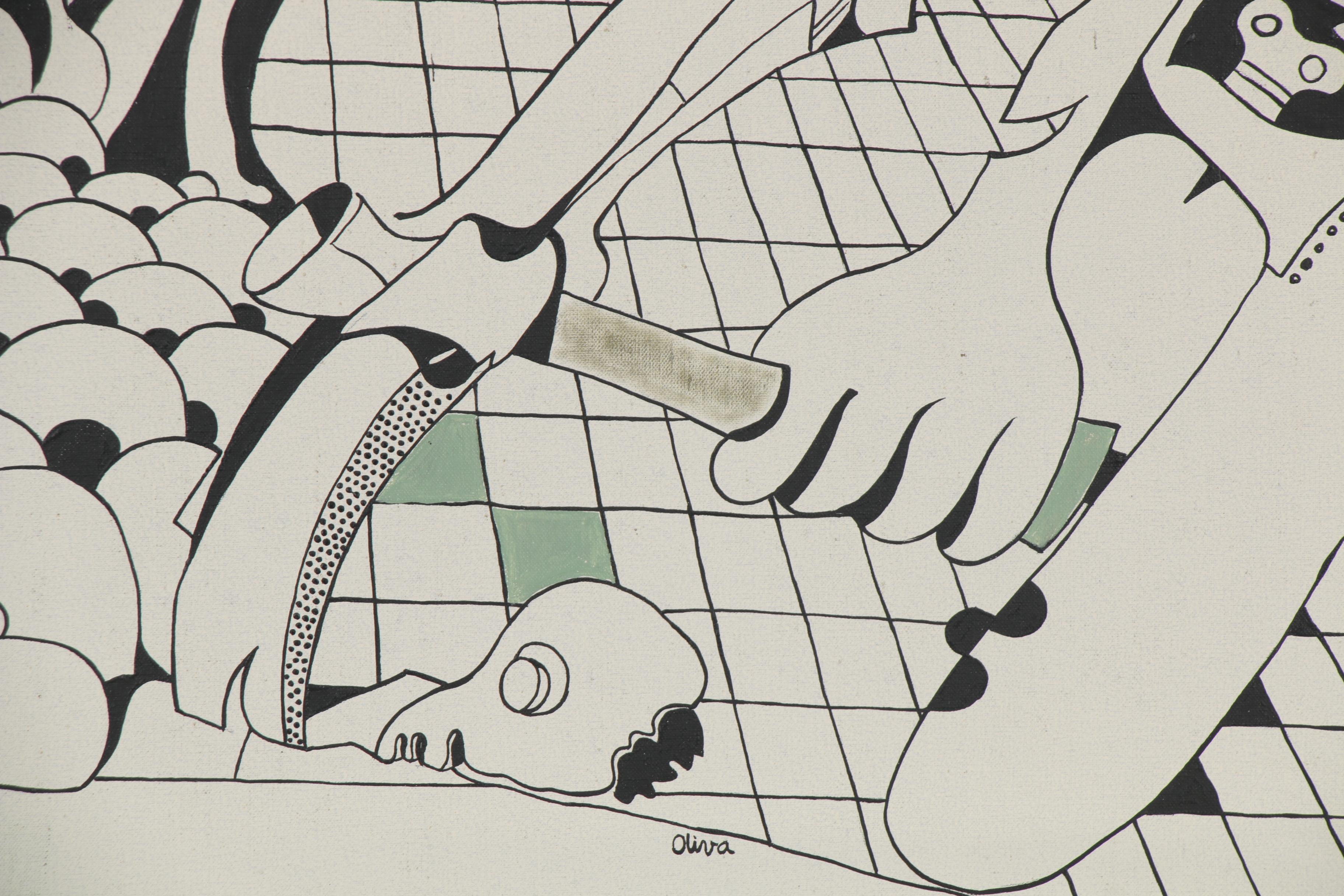 Eduardo Oliva Monumental Surrealist Acrylic Painting "El Palacio," 1980