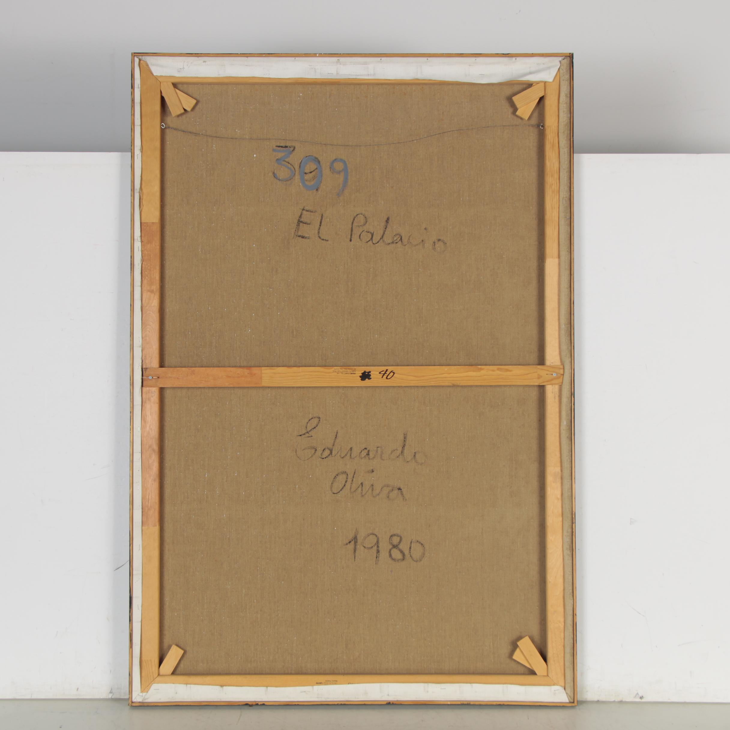 Eduardo Oliva Monumental Surrealist Acrylic Painting "El Palacio," 1980