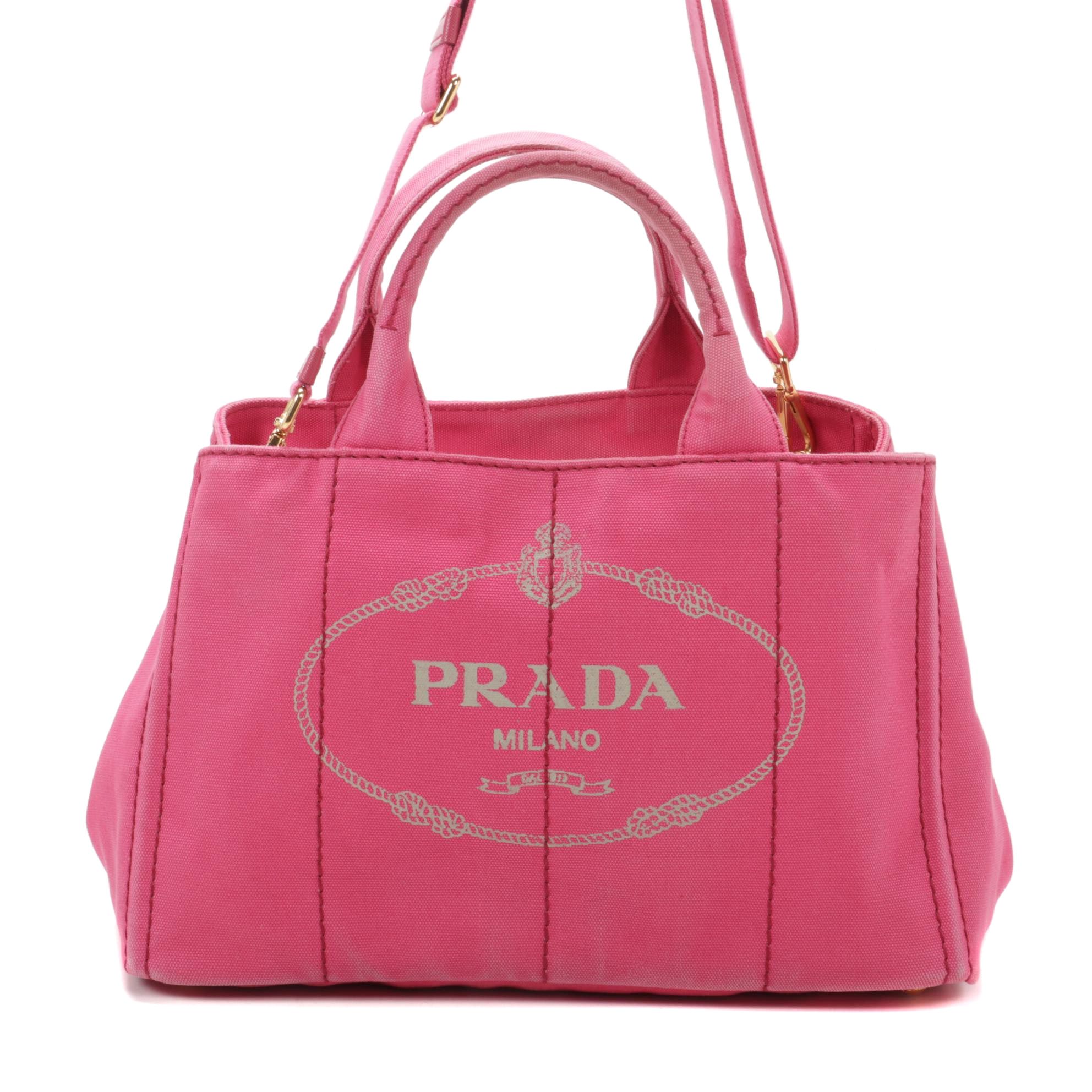 Prada Medium Canapa Two-Way Tote in Pink Canvas