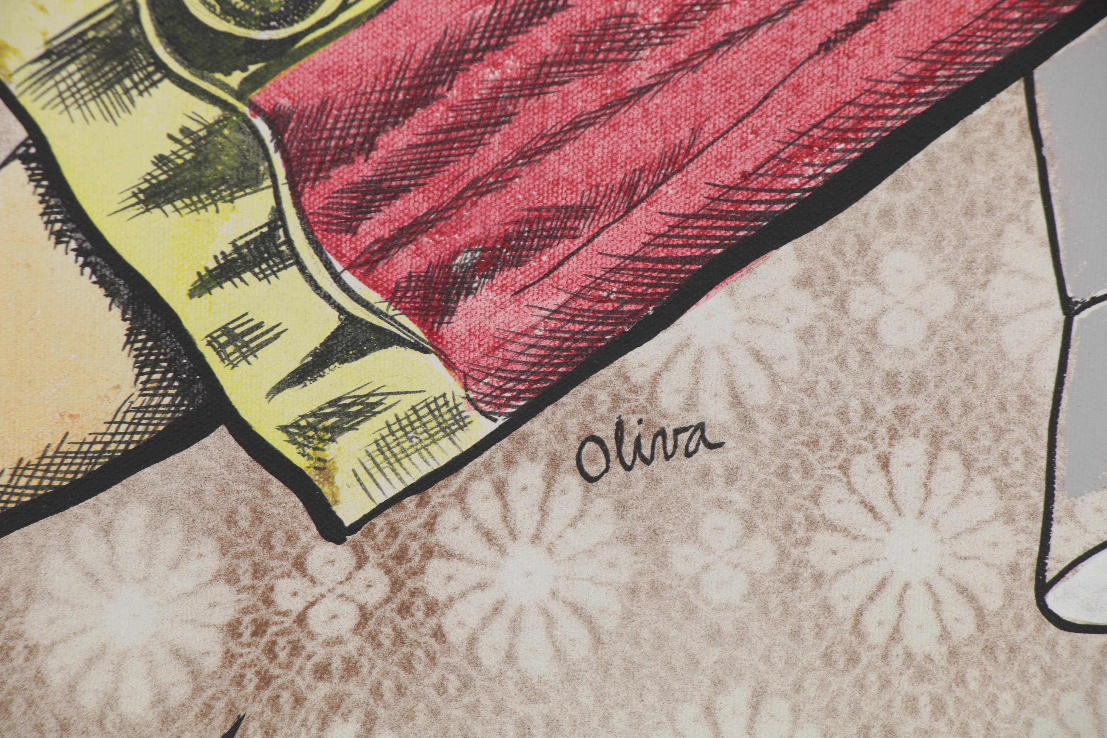 Eduardo Oliva Monumental Mixed Media Painting "Señora Arlequin Concada El Hilo"