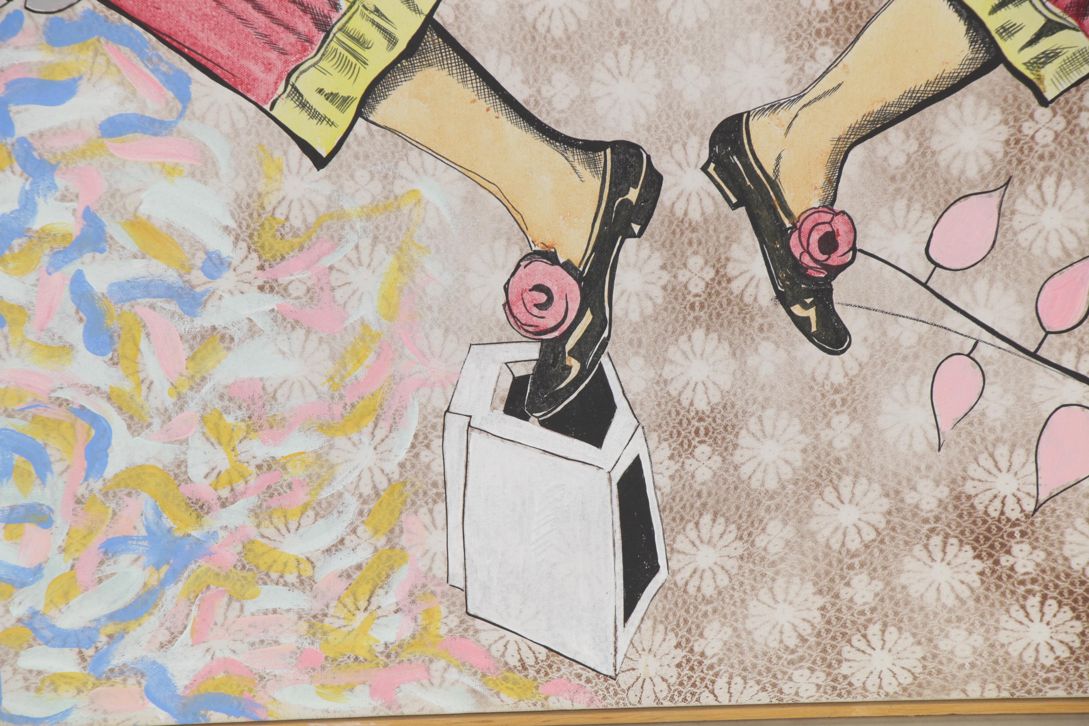 Eduardo Oliva Monumental Mixed Media Painting "Señora Arlequin Concada El Hilo"