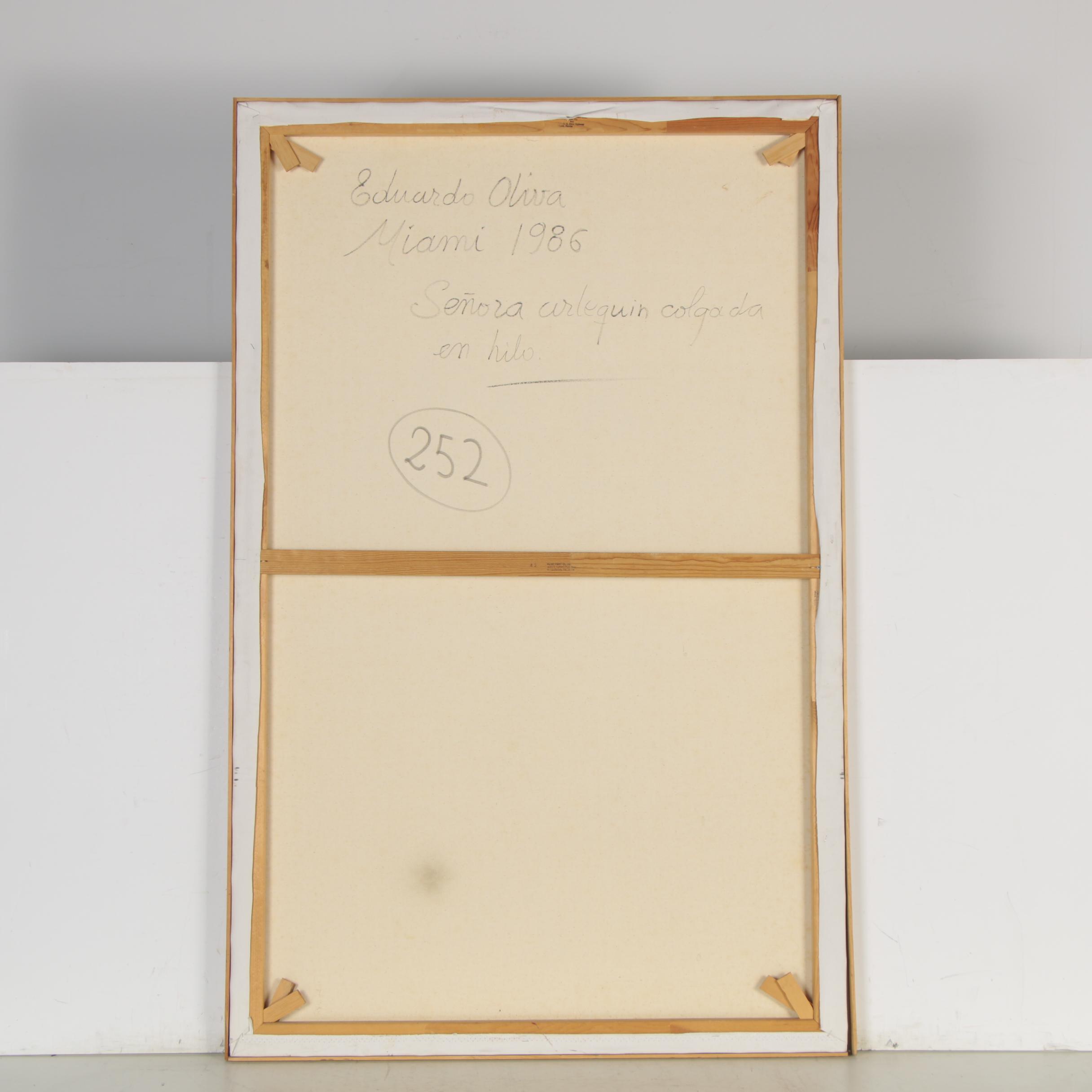 Eduardo Oliva Monumental Mixed Media Painting "Señora Arlequin Concada El Hilo"