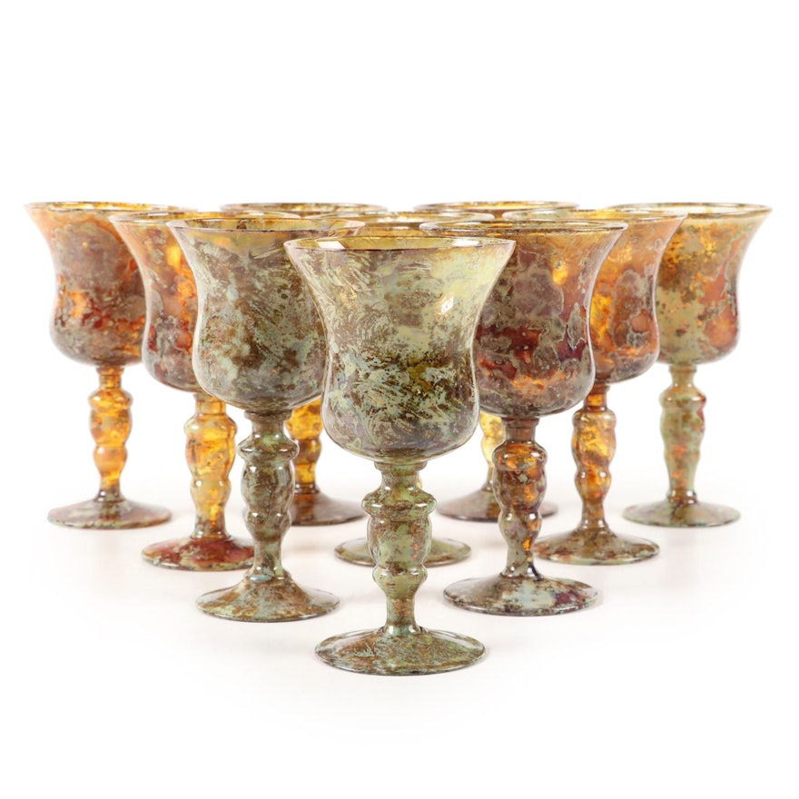 Israeli Bronzite Art Glass Goblets