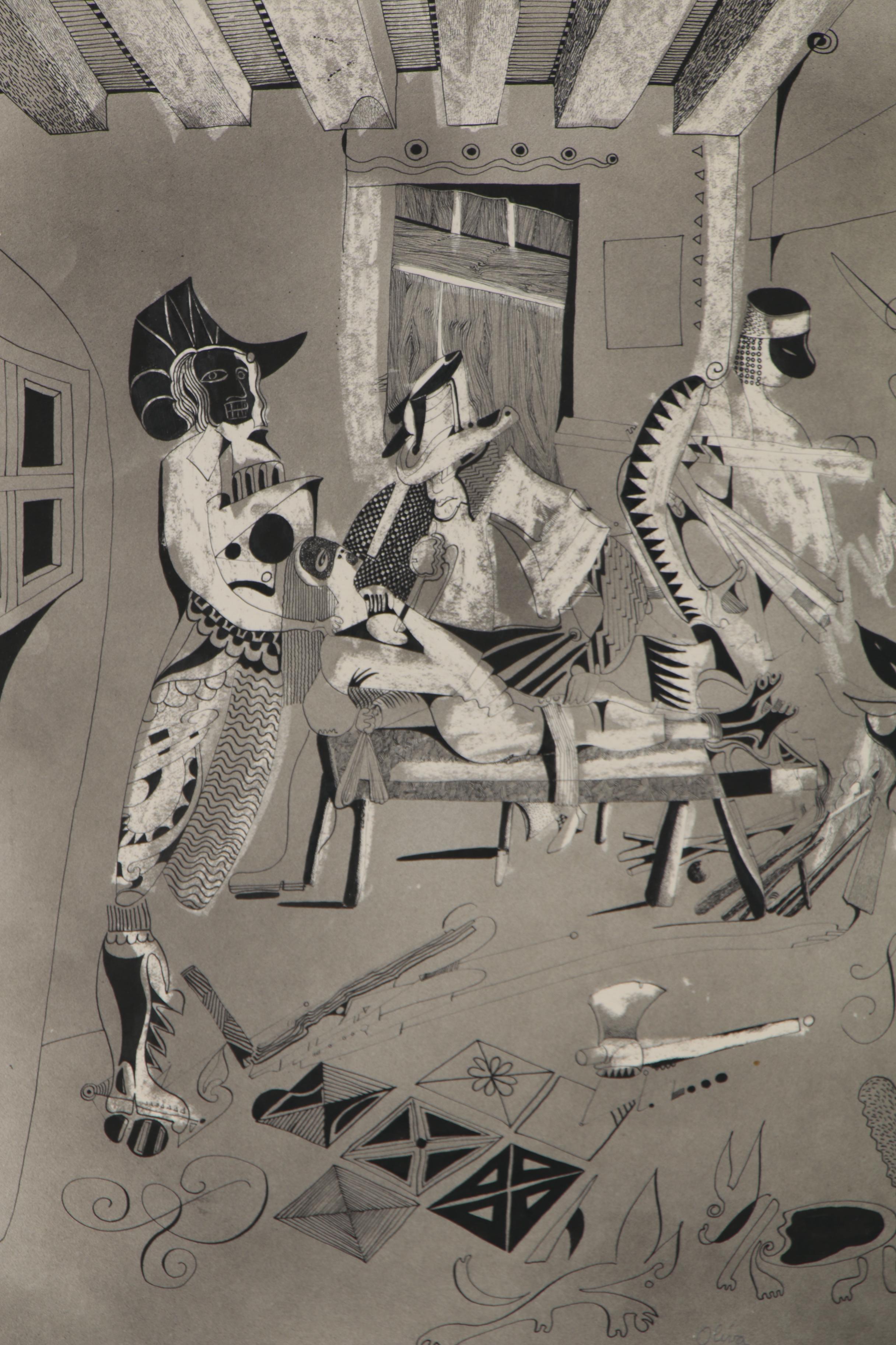 Eduardo Oliva Surrealist Mixed Media Drawing of Surgical Scene