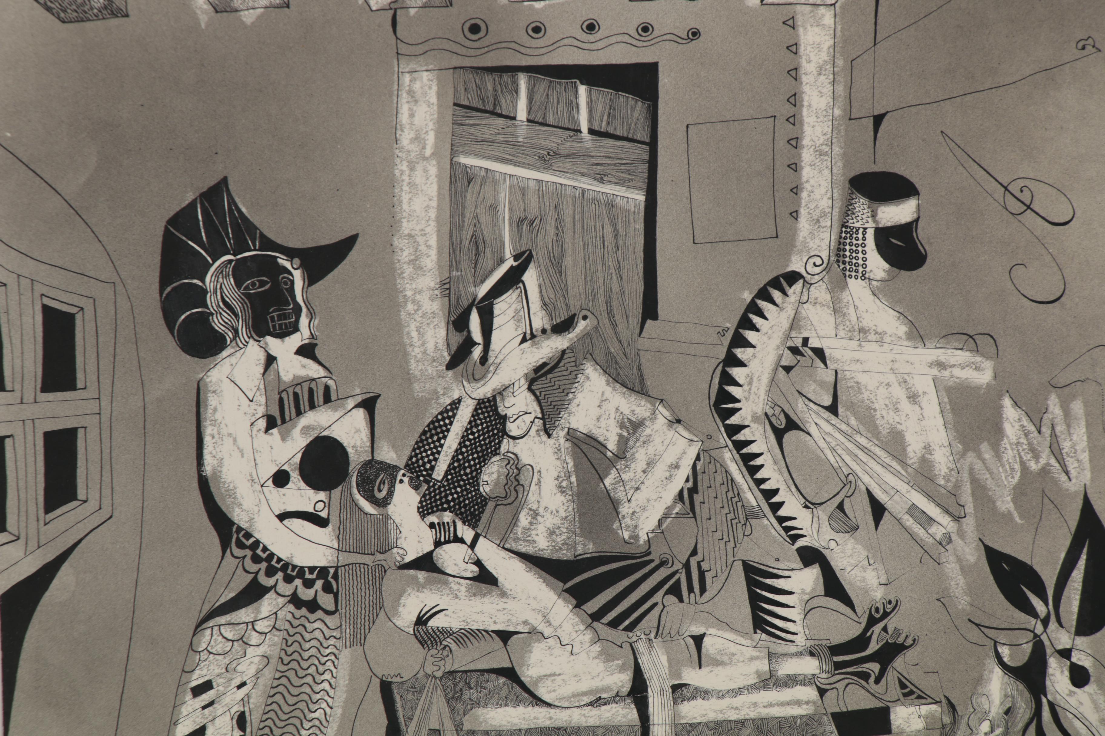 Eduardo Oliva Surrealist Mixed Media Drawing of Surgical Scene