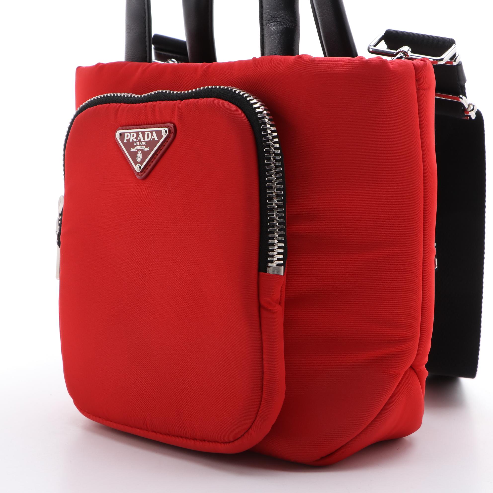 Prada Padded Red Nylon Cargo Tote with Crossbody Strap
