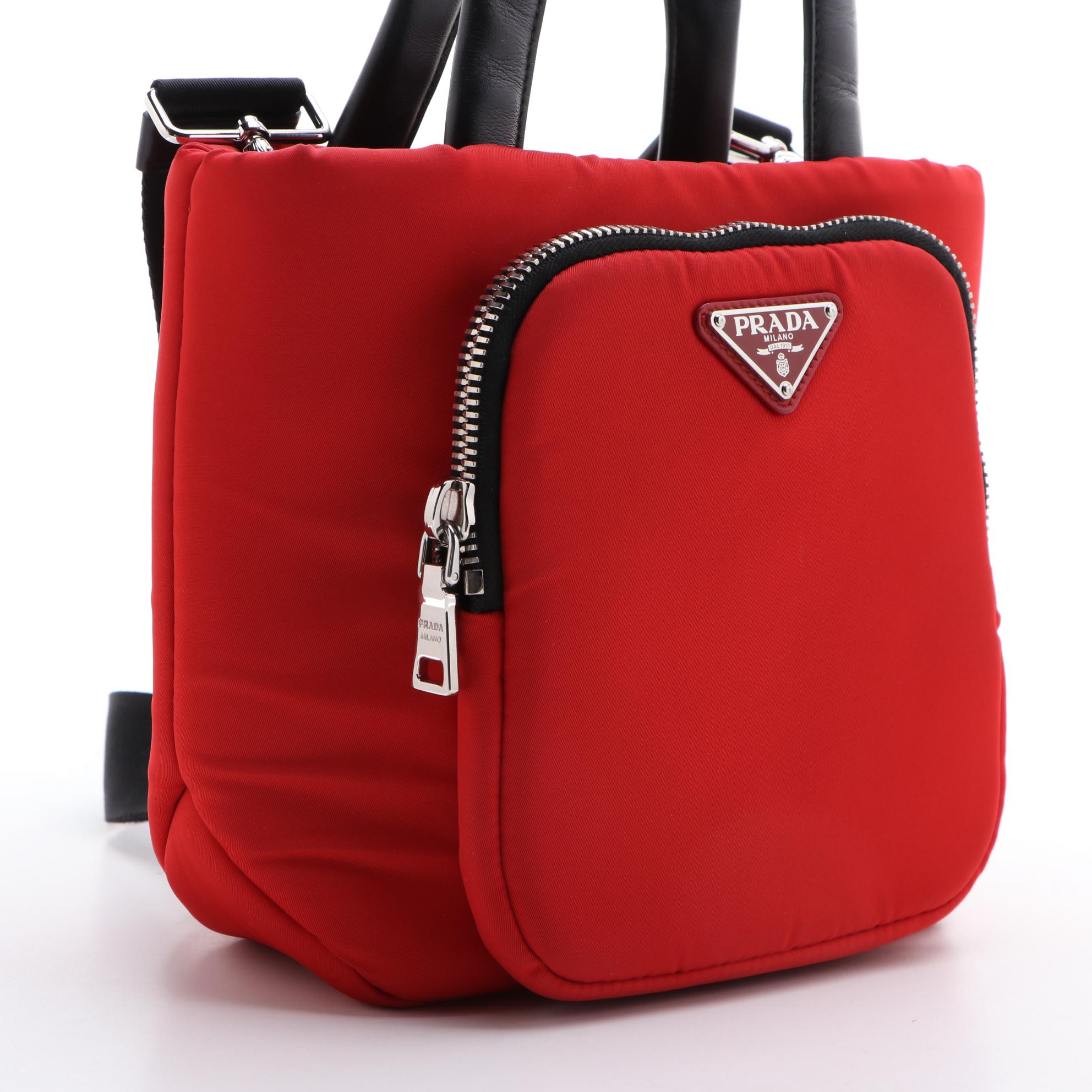 Prada Padded Red Nylon Cargo Tote with Crossbody Strap