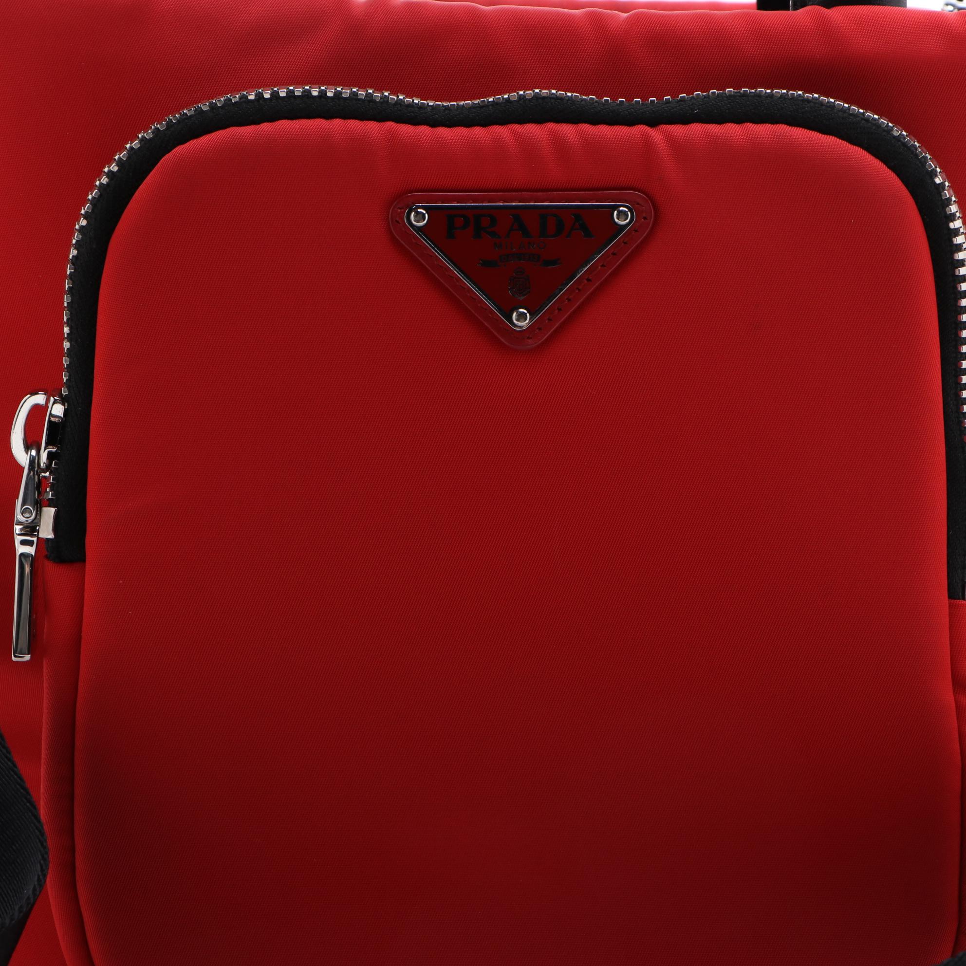 Prada Padded Red Nylon Cargo Tote with Crossbody Strap