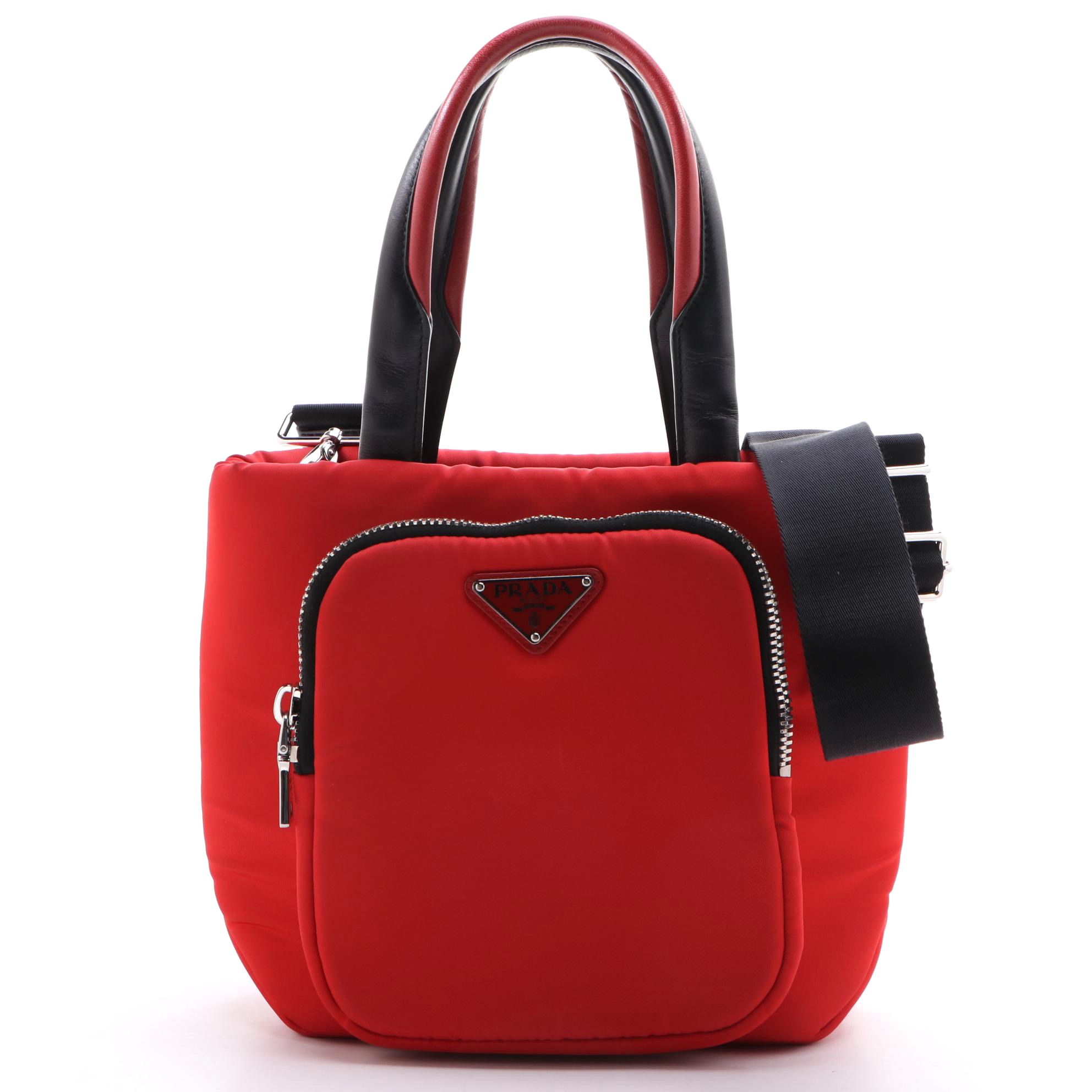 Prada Padded Red Nylon Cargo Tote with Crossbody Strap