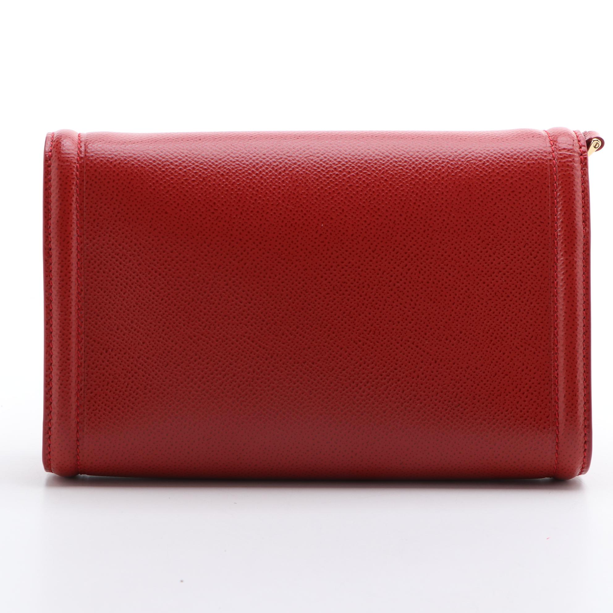 Salvatore Ferragamo Ginny Red Saffiano Leather Wallet on Chain
