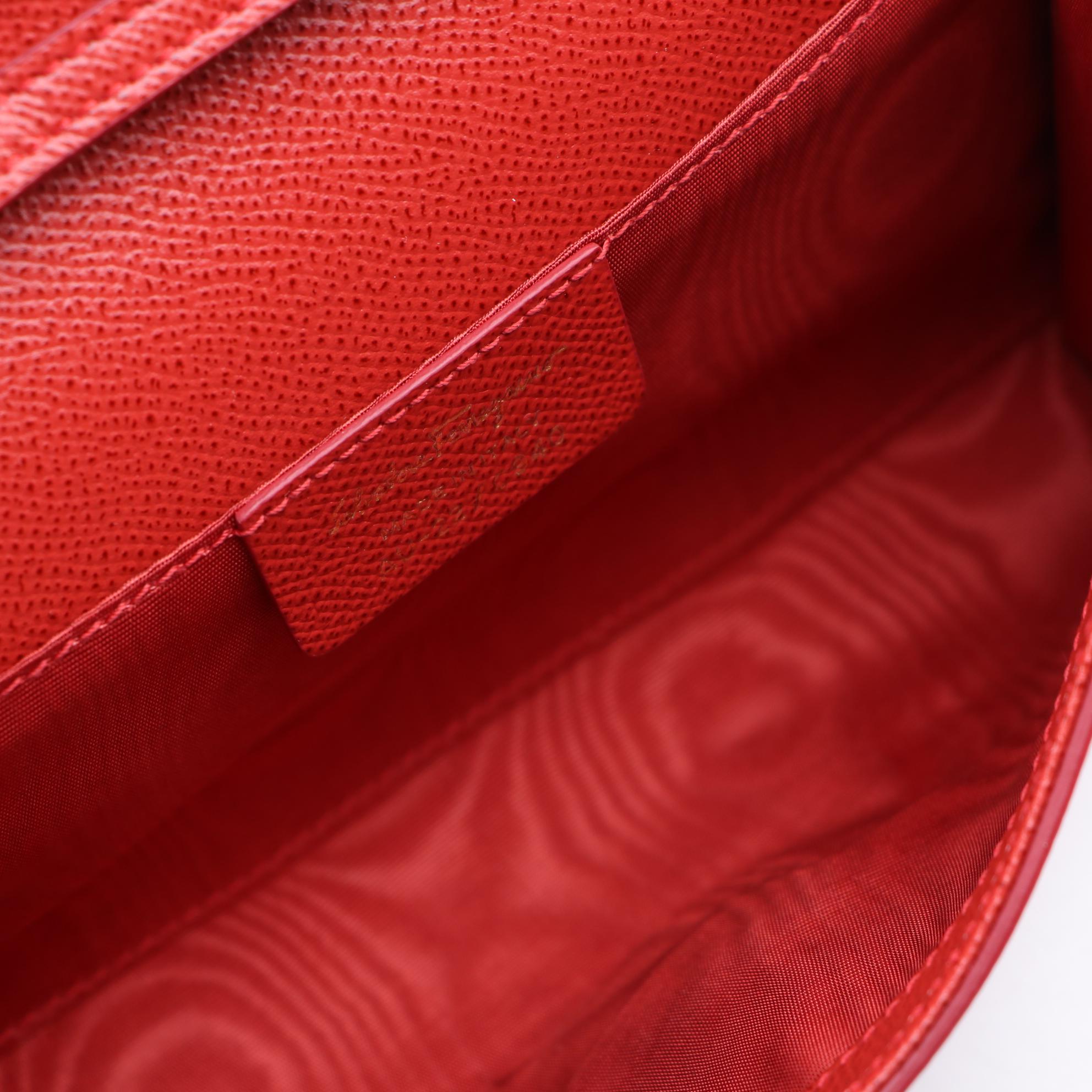 Salvatore Ferragamo Ginny Red Saffiano Leather Wallet on Chain