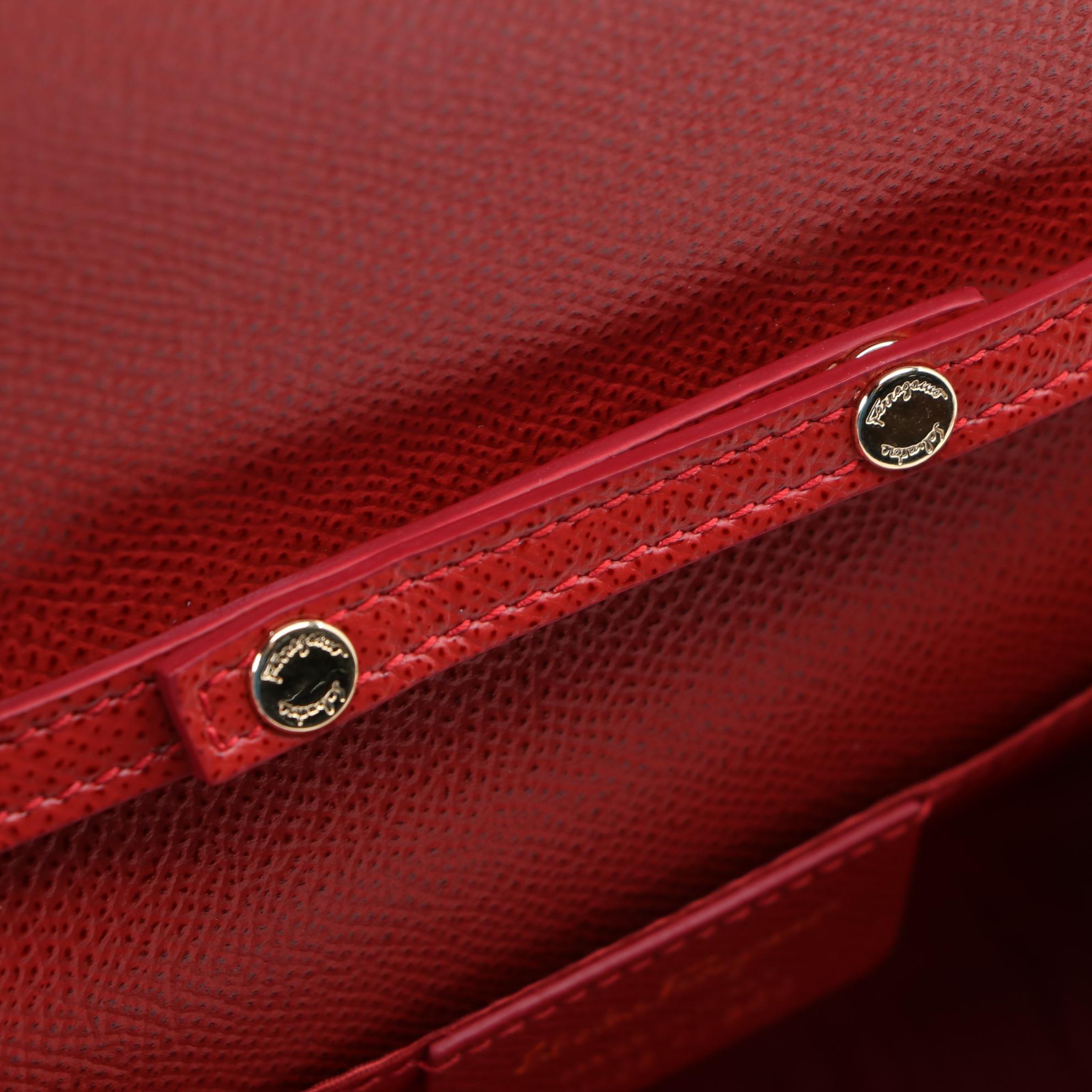 Salvatore Ferragamo Ginny Red Saffiano Leather Wallet on Chain