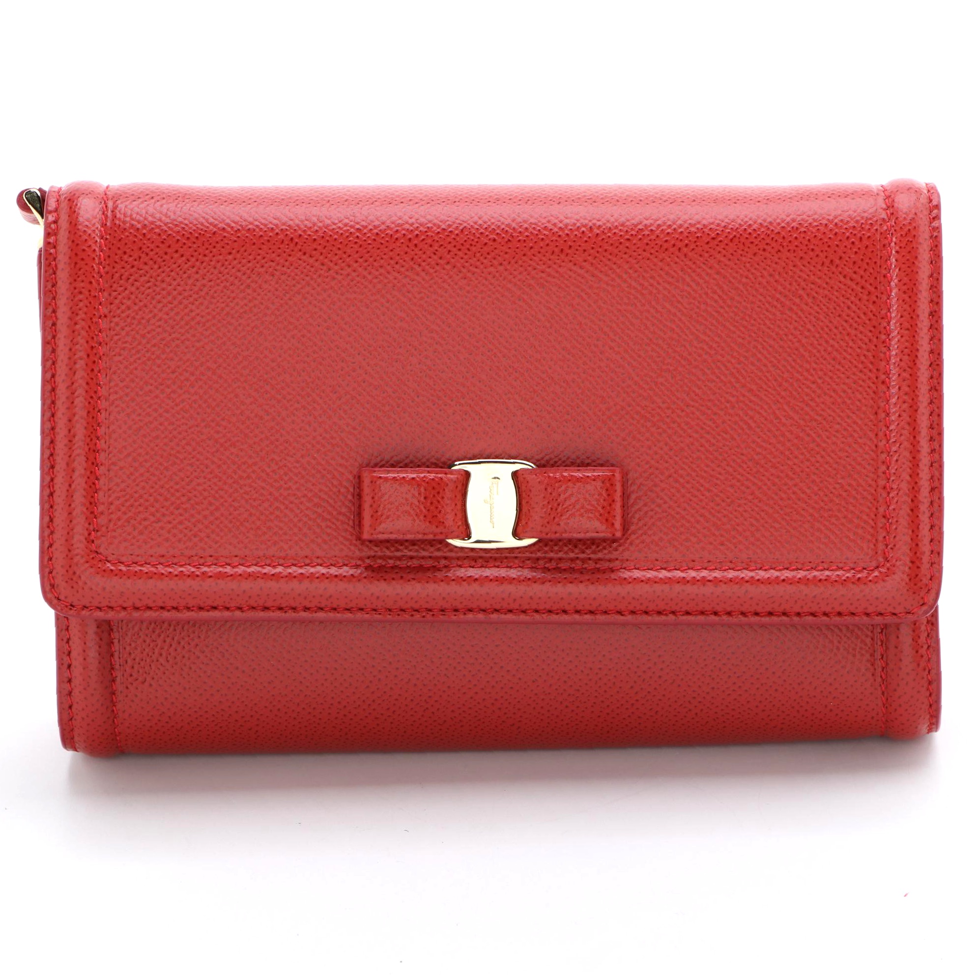 Salvatore Ferragamo Ginny Red Saffiano Leather Wallet on Chain
