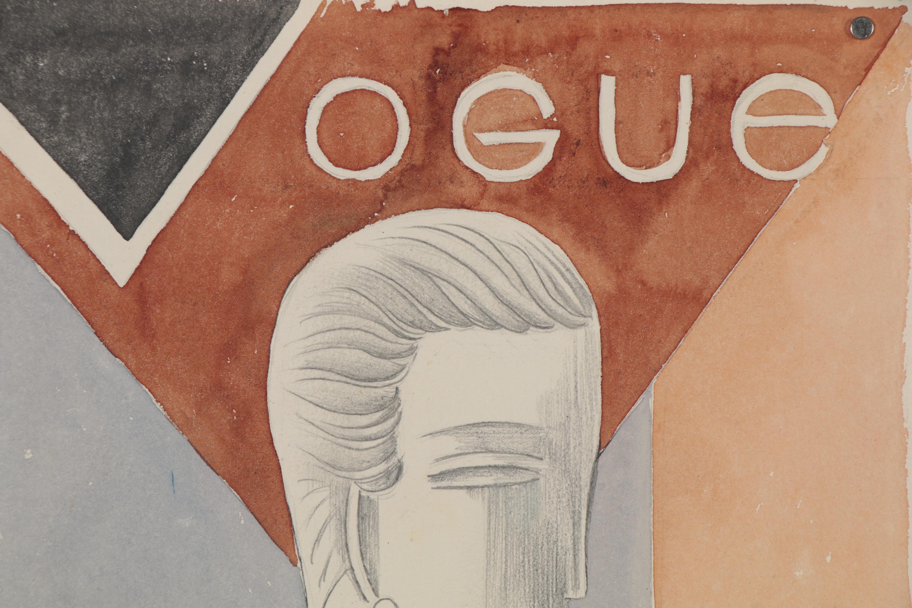 Eduardo Oliva Watercolor Fashion Illustration "Vogue," Late 20th Century