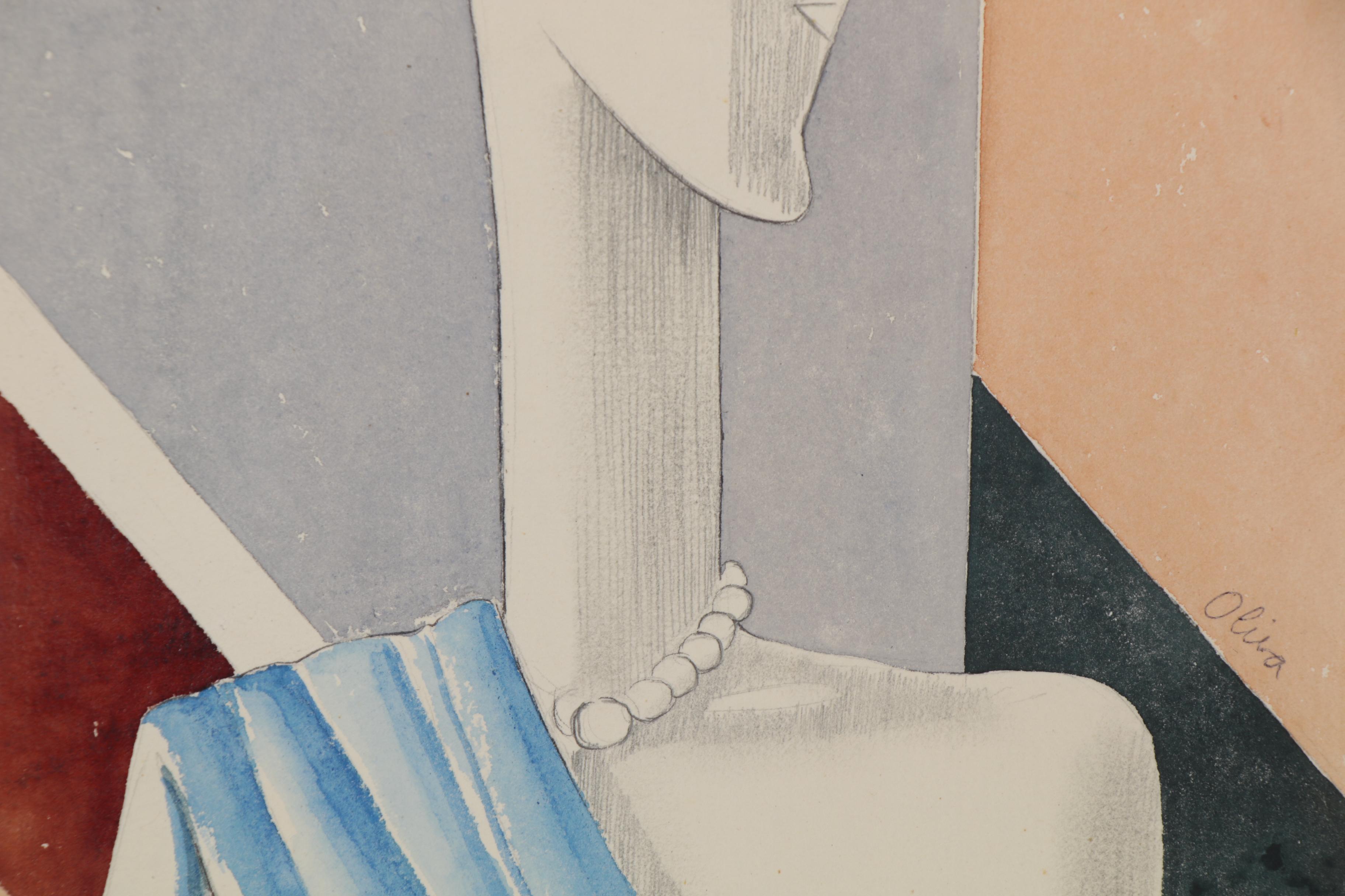 Eduardo Oliva Watercolor Fashion Illustration "Vogue," Late 20th Century