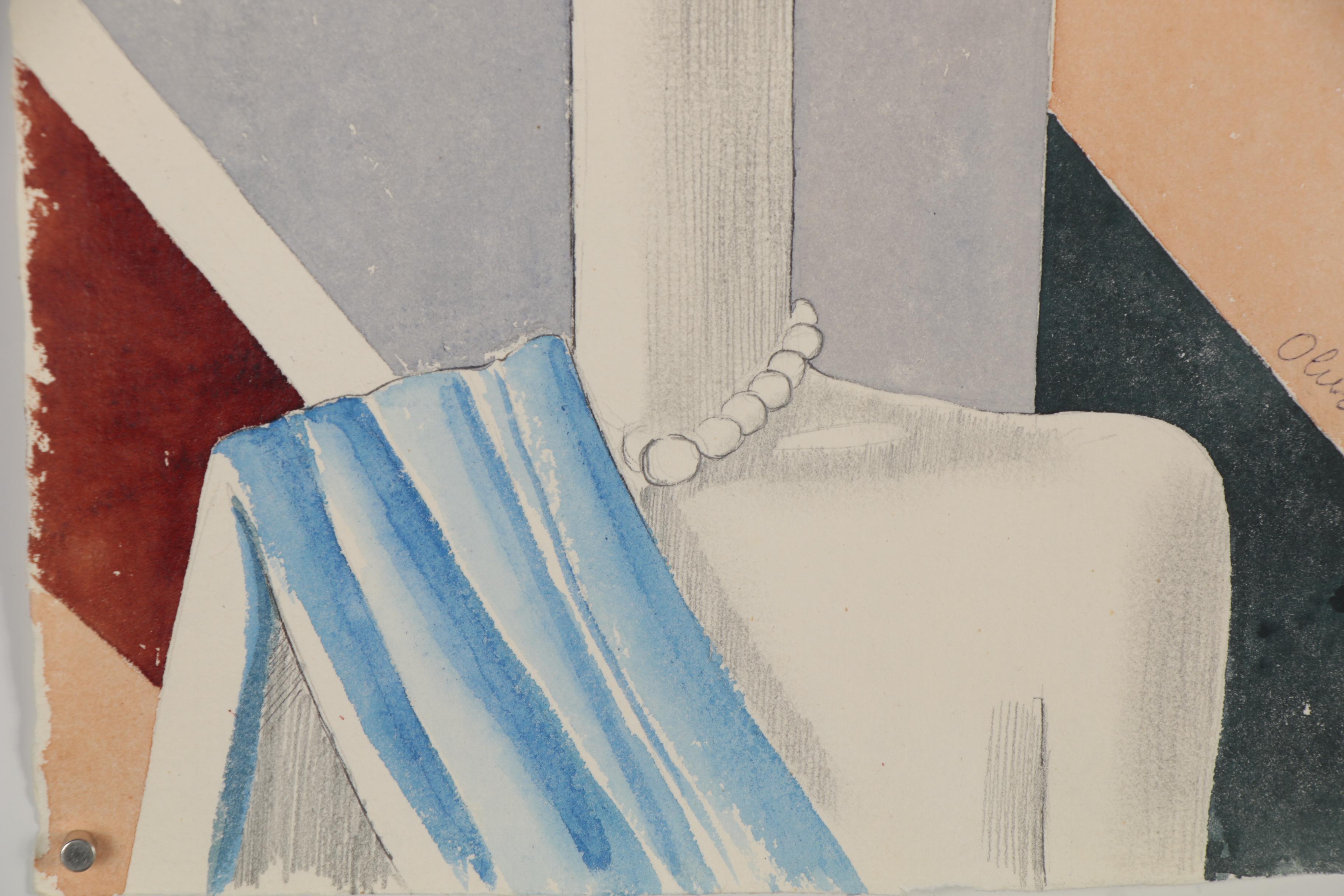 Eduardo Oliva Watercolor Fashion Illustration "Vogue," Late 20th Century