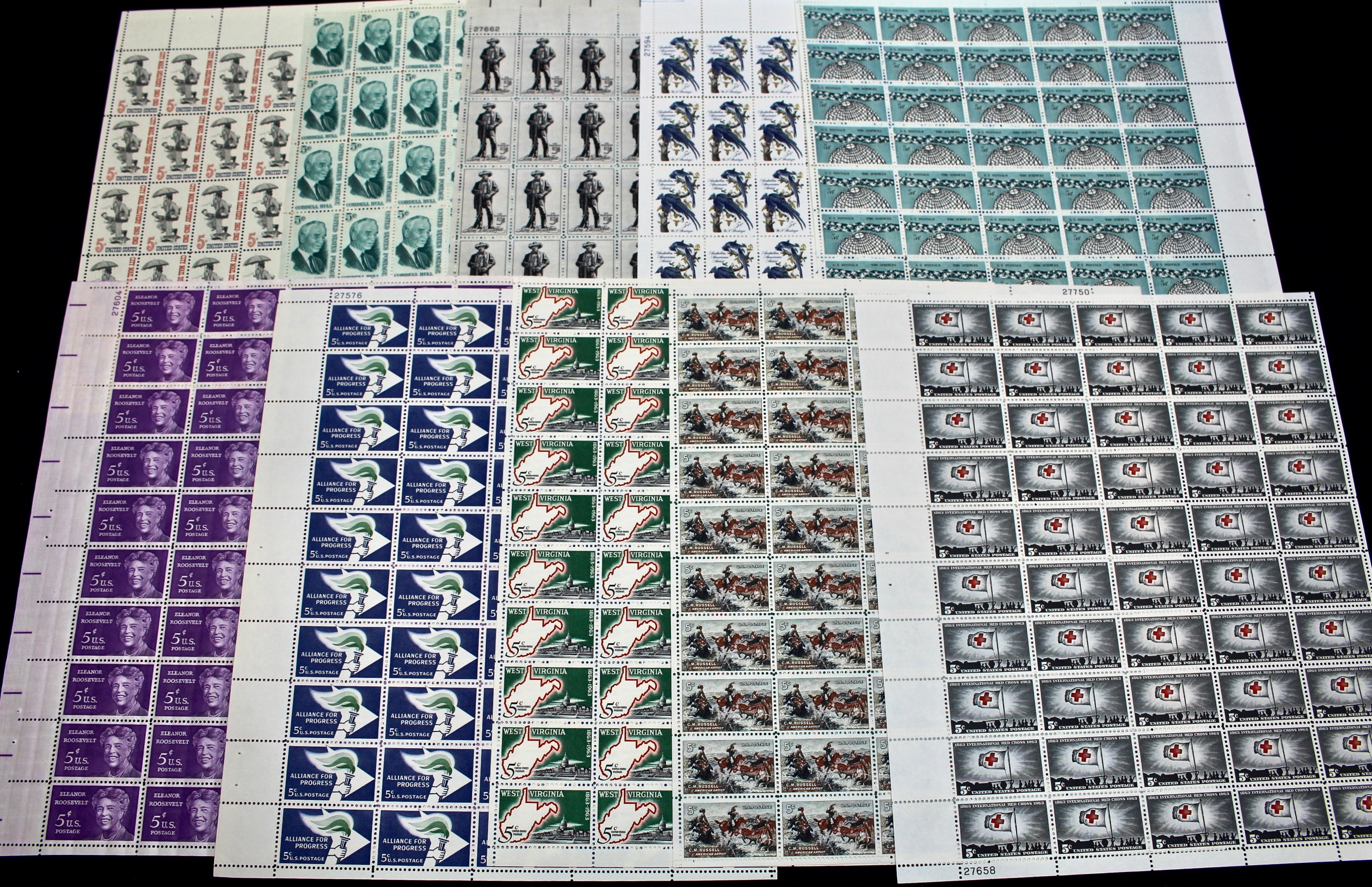 Fifty Different U.S. Postage Stamp Sheets, 1940s Through 1960s
