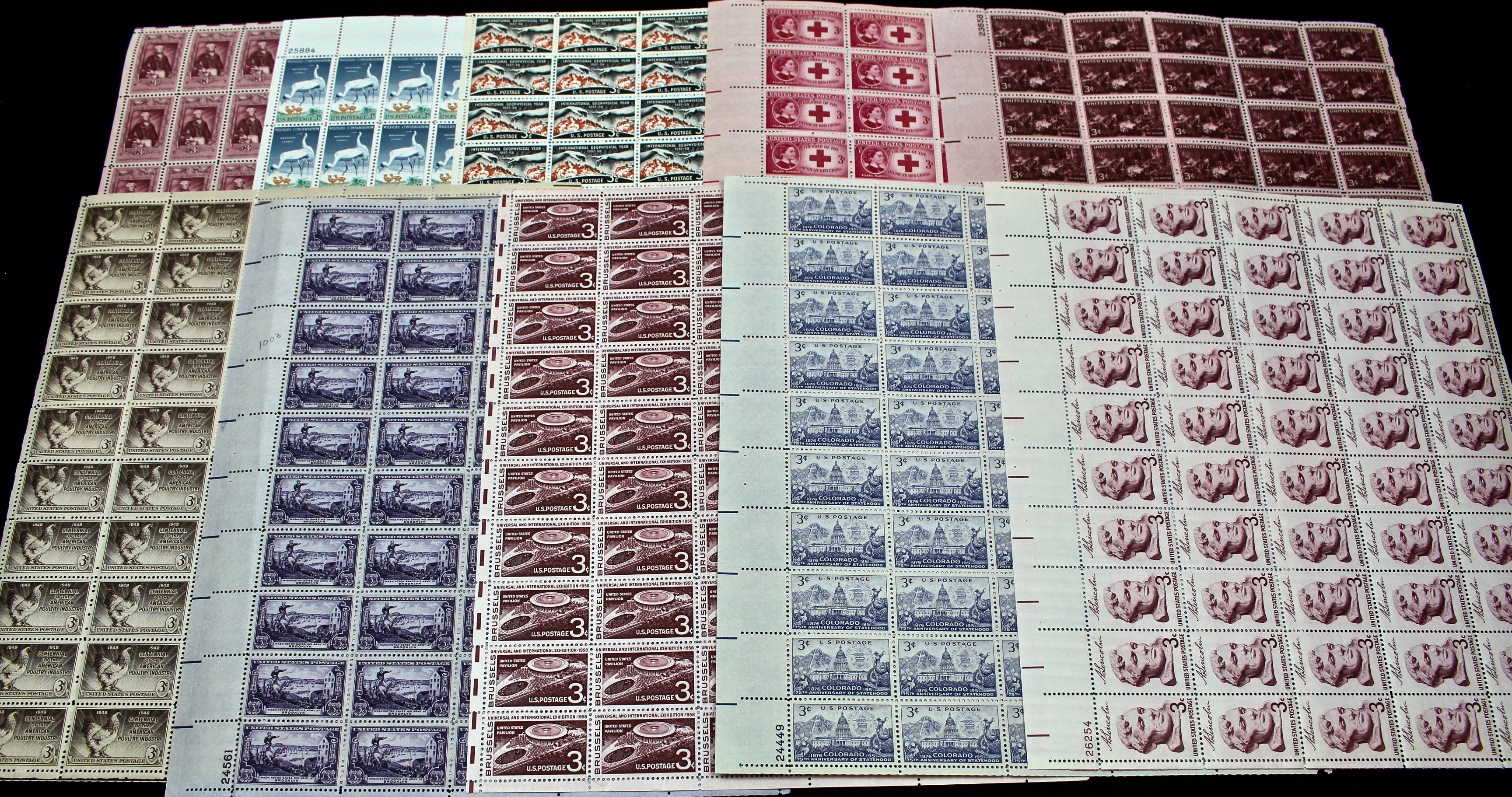 Fifty Different U.S. Postage Stamp Sheets, 1940s Through 1960s