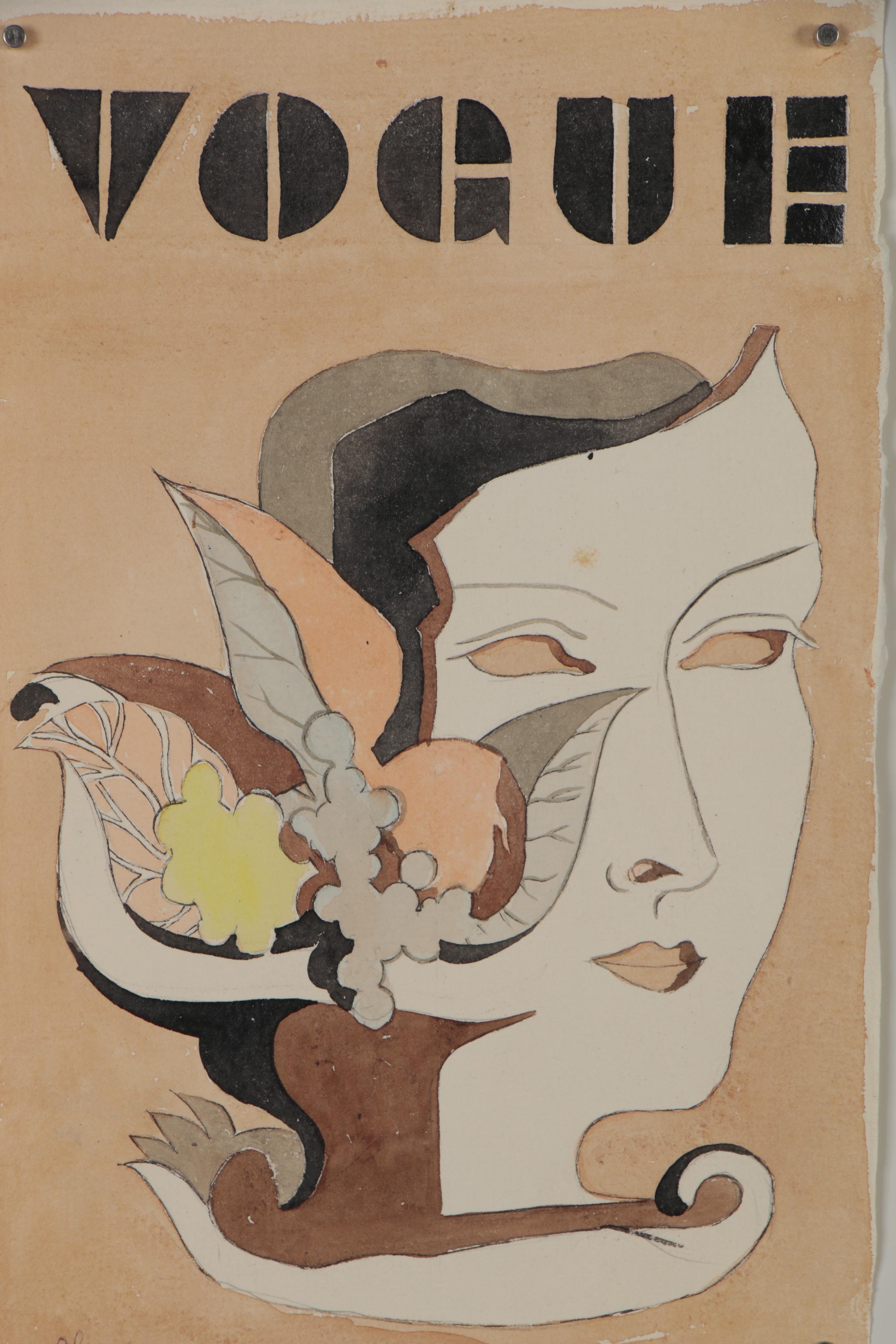 Eduardo Oliva Watercolor Fashion Illustration "Vogue," Late 20th Century