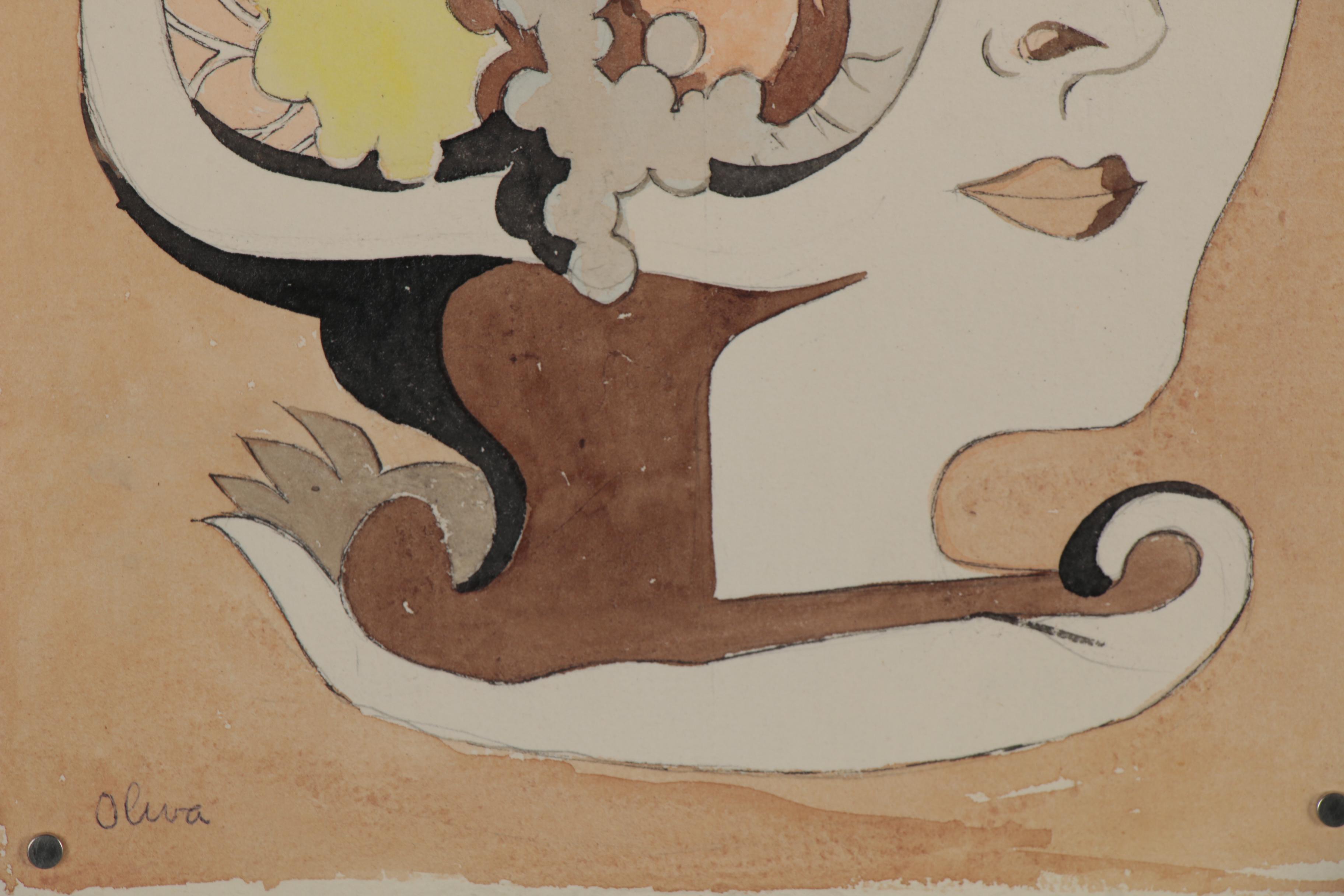 Eduardo Oliva Watercolor Fashion Illustration "Vogue," Late 20th Century