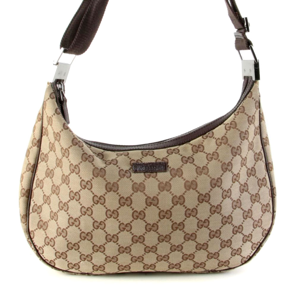 Gucci Saddle Bag in GG Beige Canvas and Brown Leather