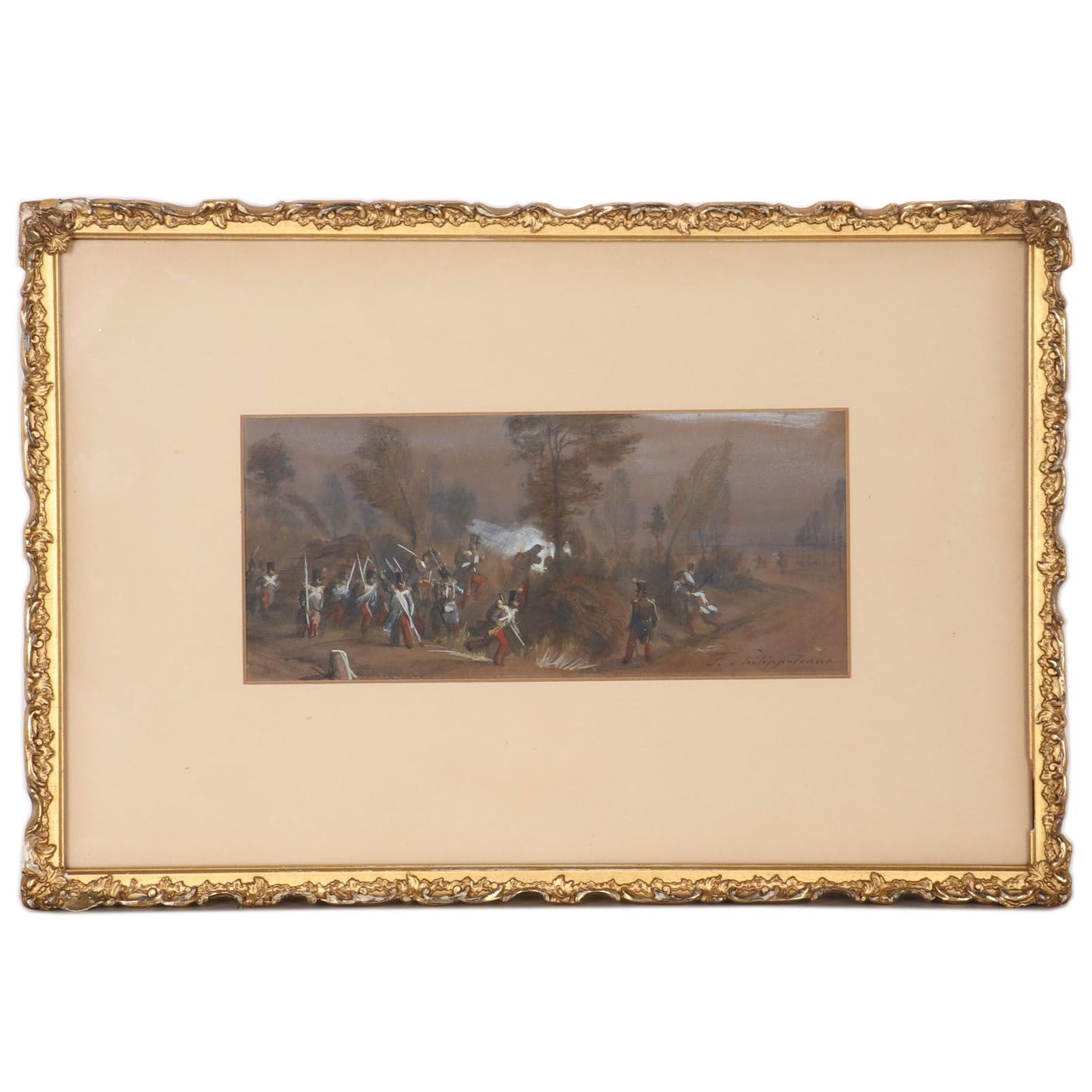 Henri Philippoteaux Watercolor Painting of Battle Scene, 19th Century