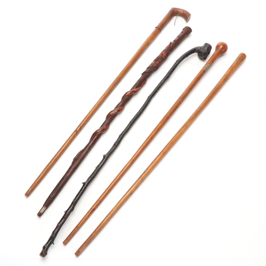 Five Vintage Canes / Walking Sticks