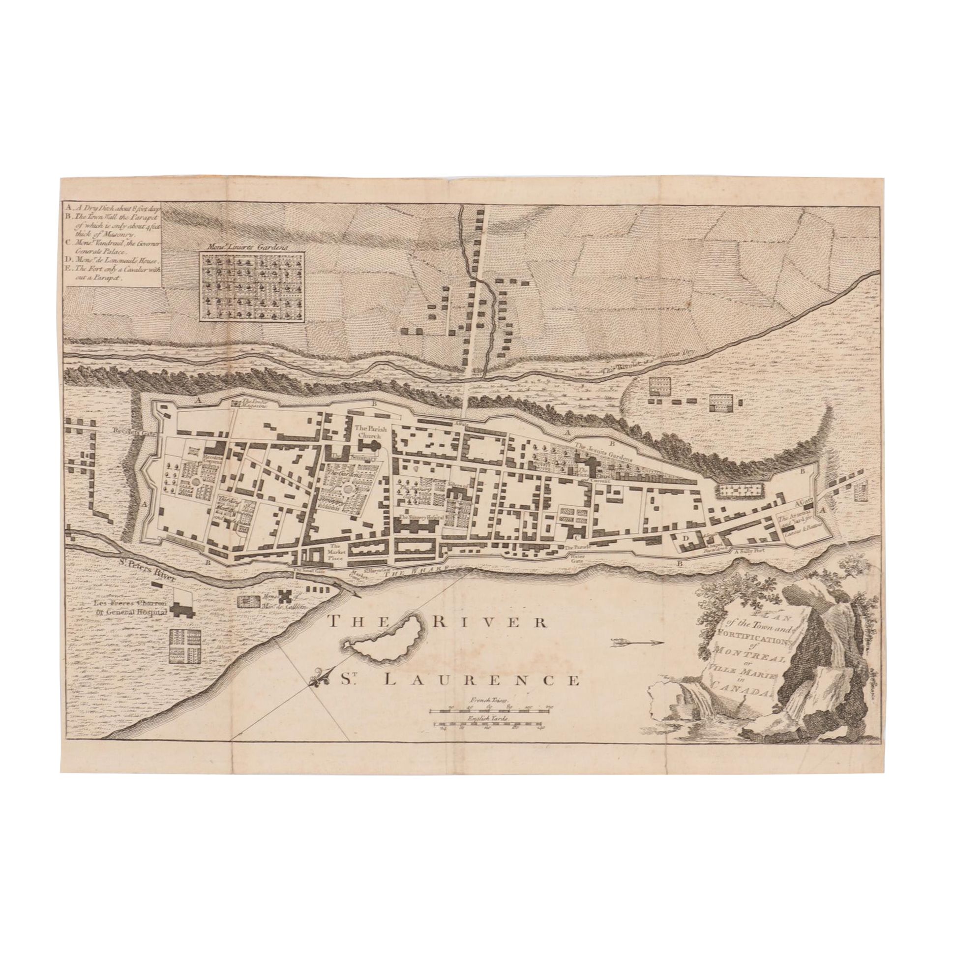 Engraved Map after Thomas Jefferys Plan of Montreal and Ville Marie, 1759