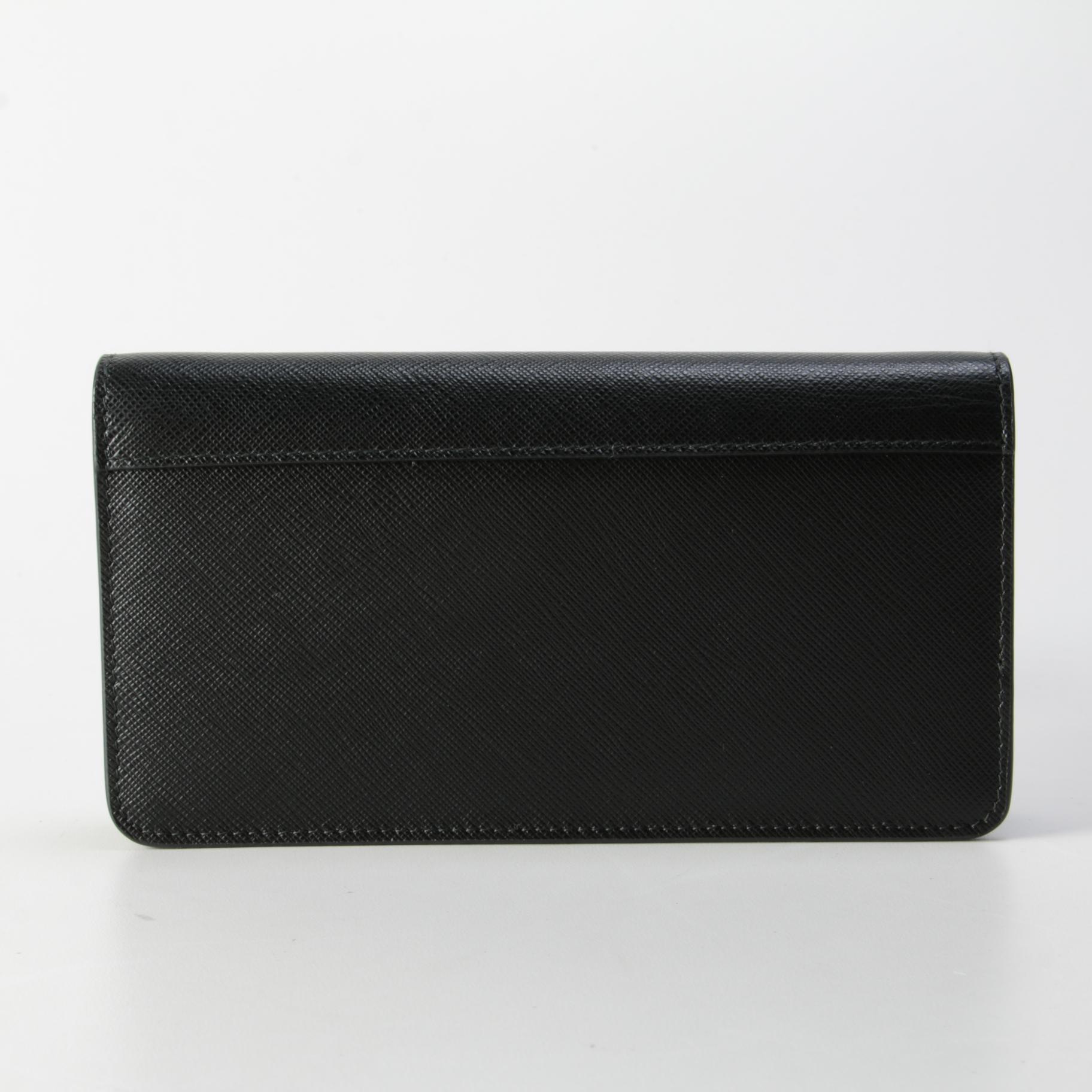 Prada Monochrome Enameled Wallet on Chain in Black Saffiano Leather
