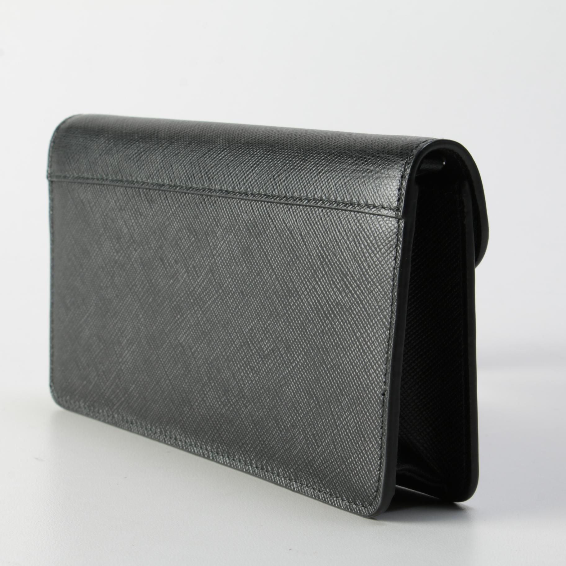 Prada Monochrome Enameled Wallet on Chain in Black Saffiano Leather