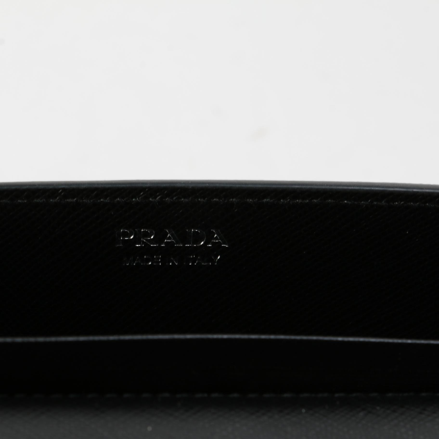 Prada Monochrome Enameled Wallet on Chain in Black Saffiano Leather