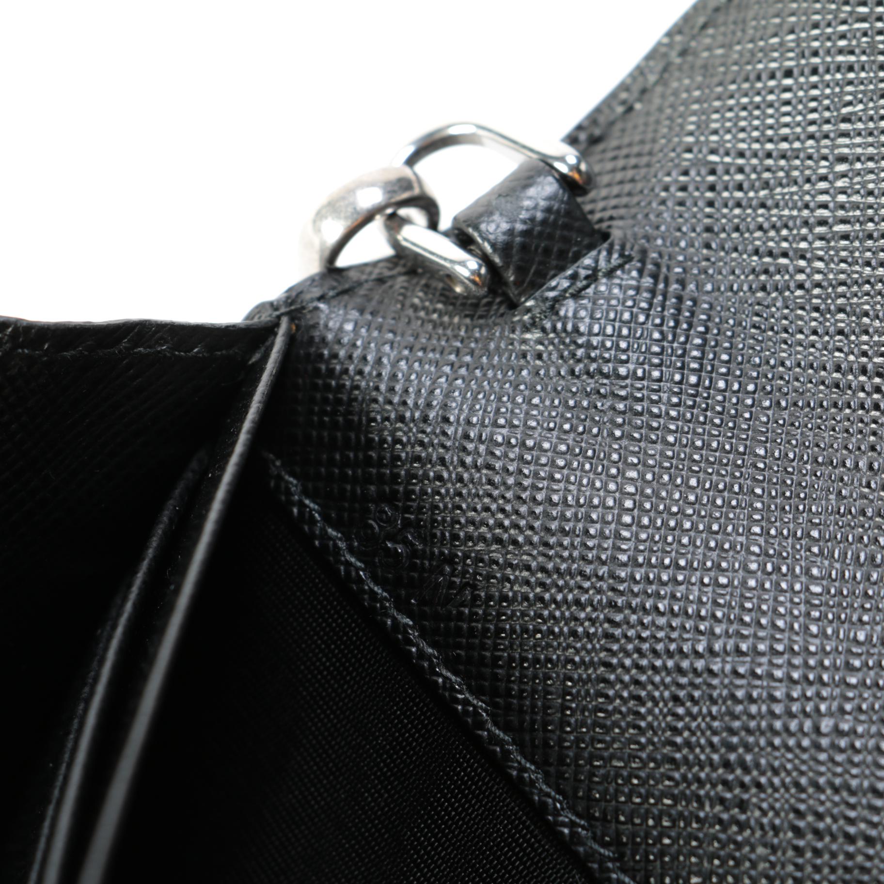 Prada Monochrome Enameled Wallet on Chain in Black Saffiano Leather