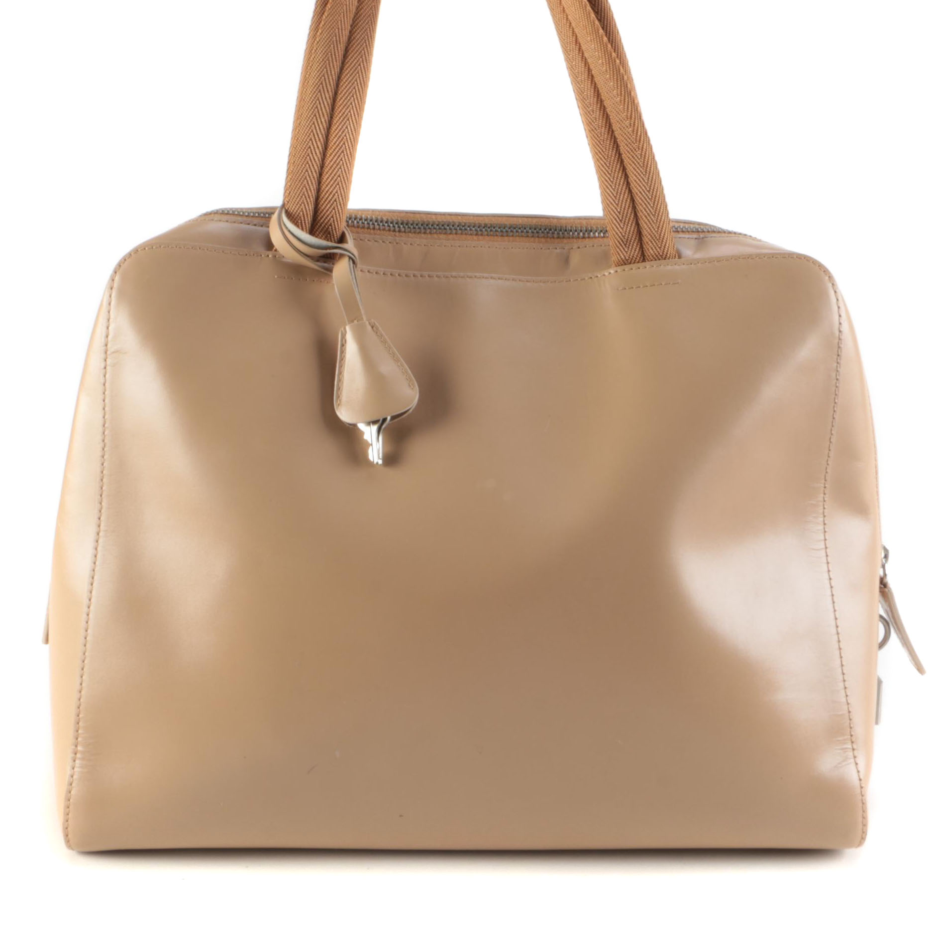 Prada Box Lock Tote in Sabbia Vitello Leather