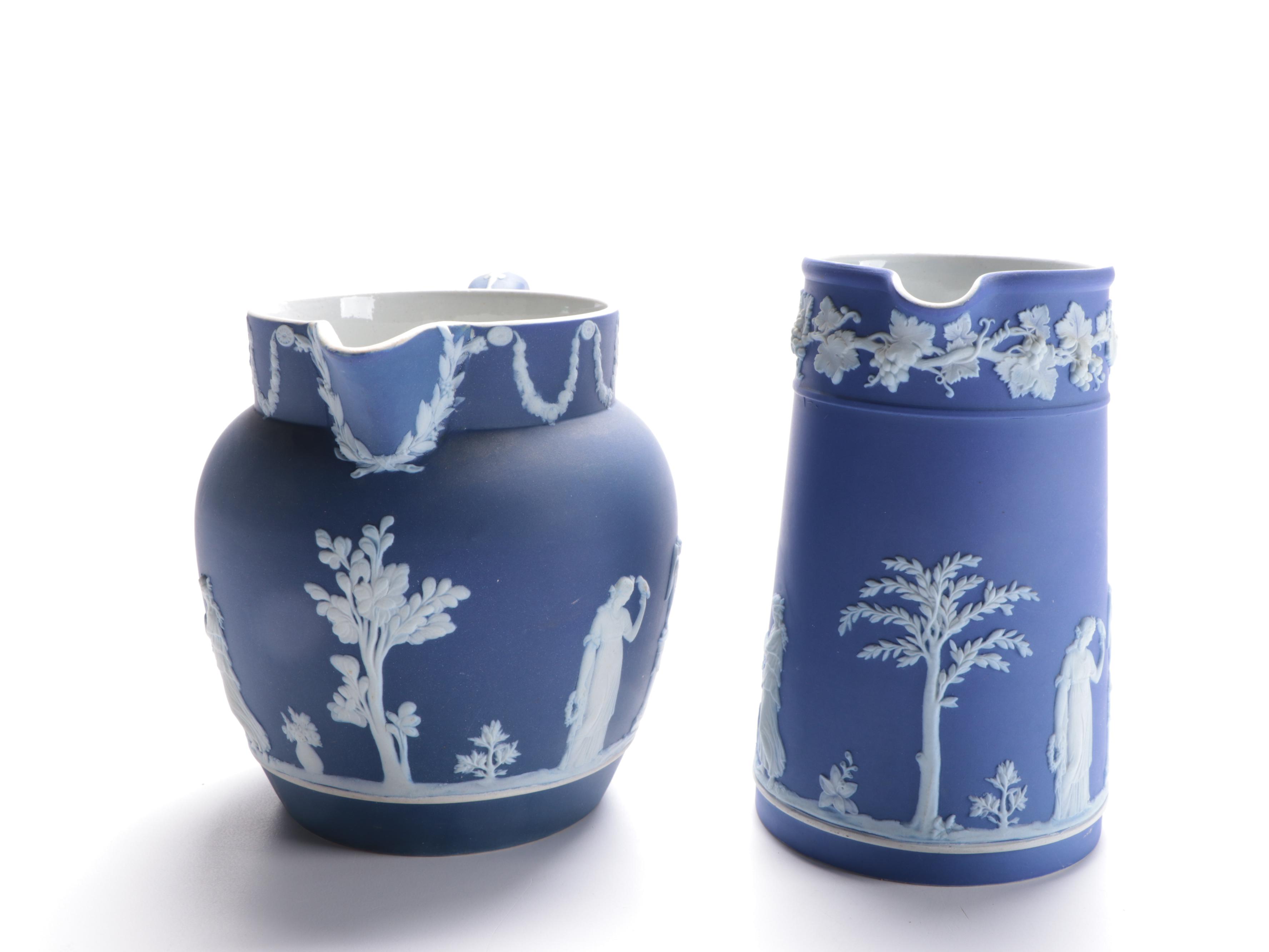 Wedgwood Jasperware Dark Blue  Dutch and Trojan Jugs, Mid to Late 19th Century