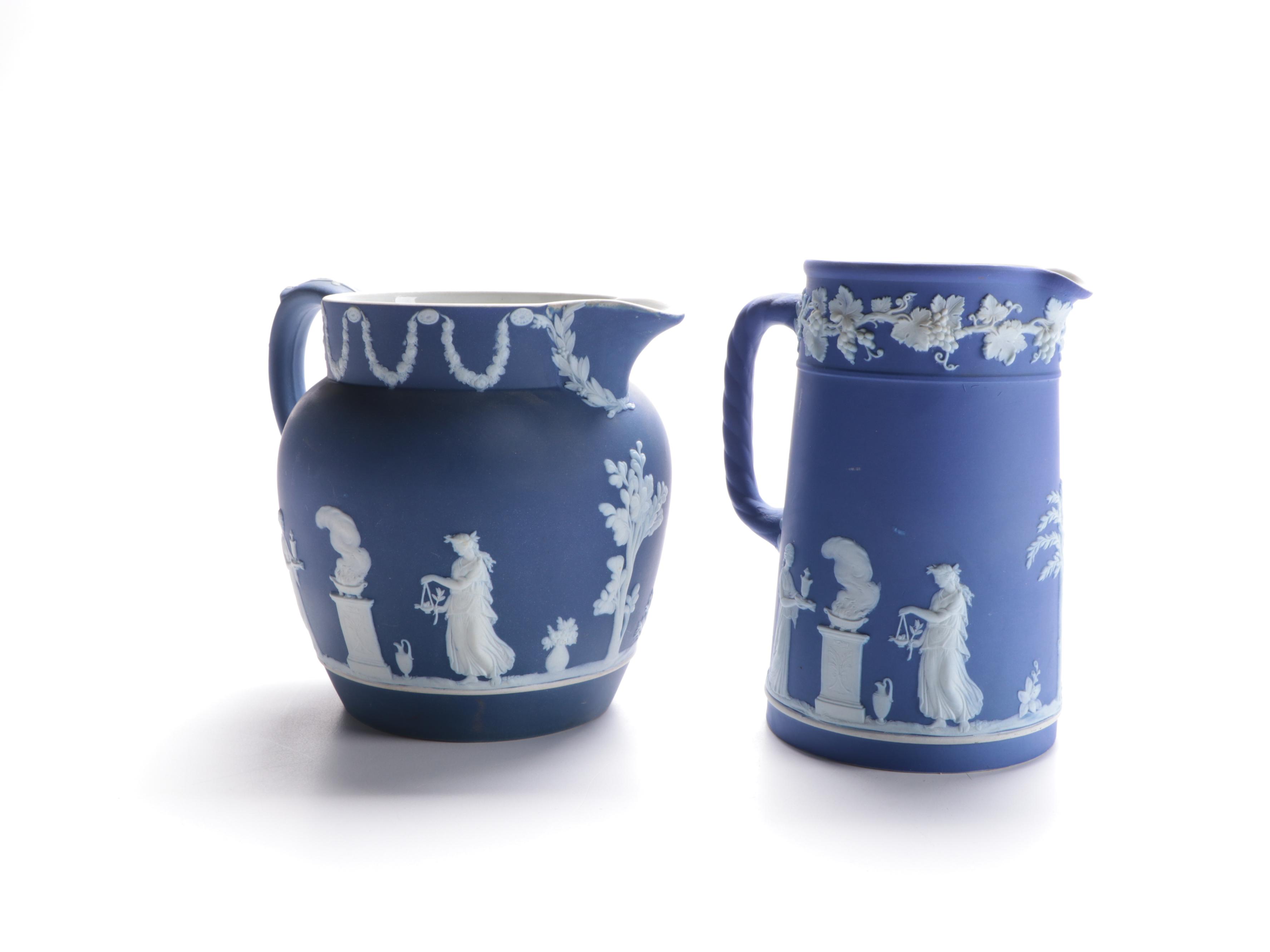 Wedgwood Jasperware Dark Blue  Dutch and Trojan Jugs, Mid to Late 19th Century