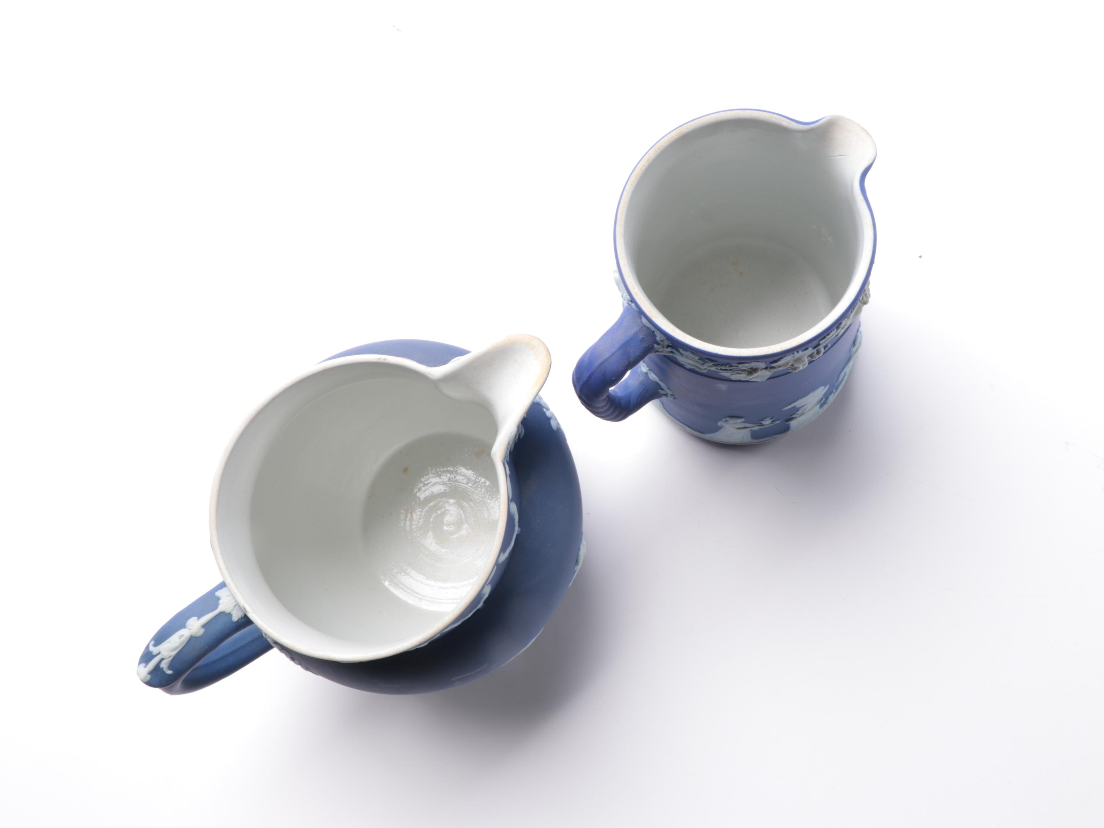 Wedgwood Jasperware Dark Blue  Dutch and Trojan Jugs, Mid to Late 19th Century