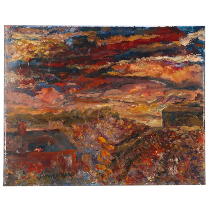 John Schweikhard Oil Painting "Skywatch," Late 20th Century