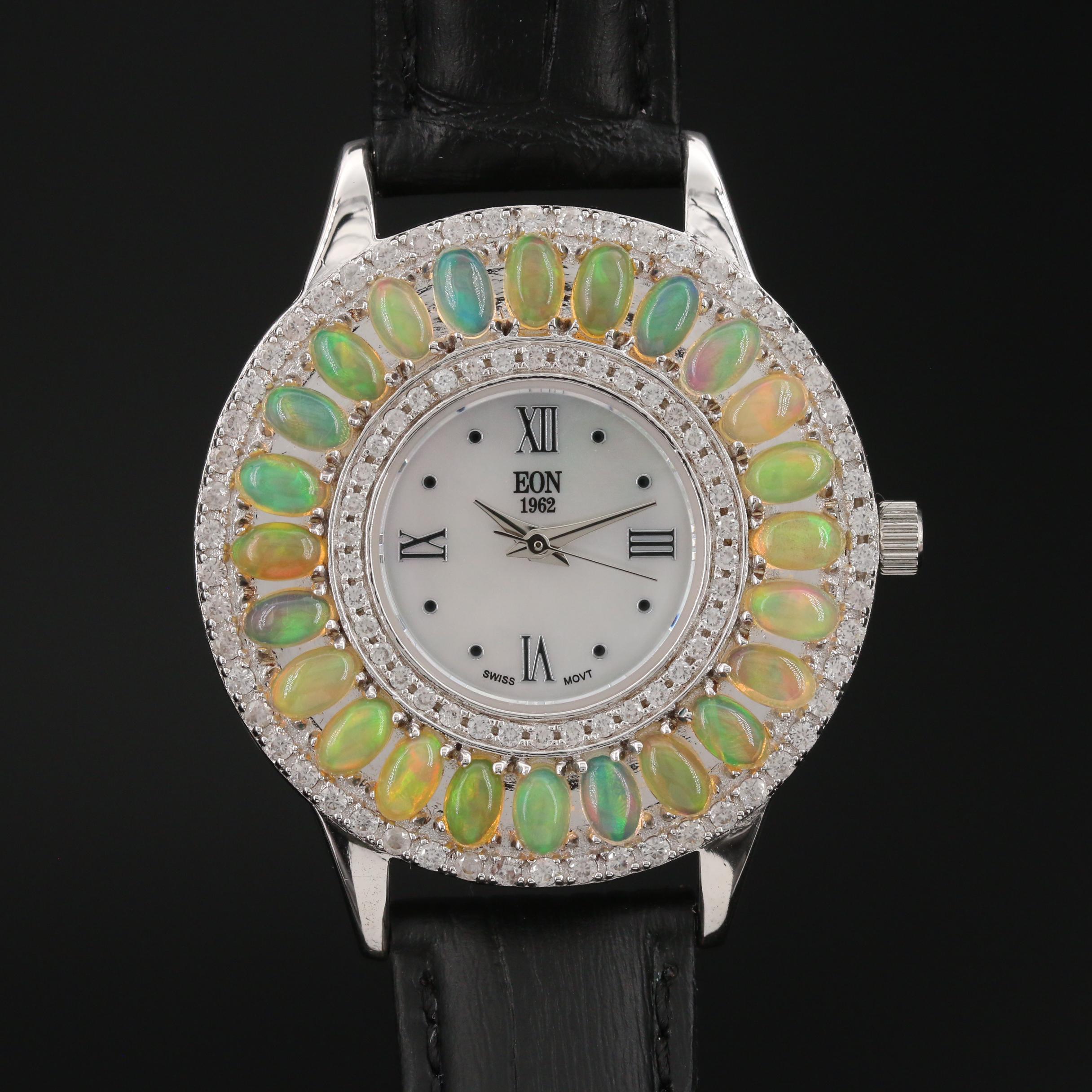 Eon 1962 Sterling Silver Opal and Topaz Quartz Watch