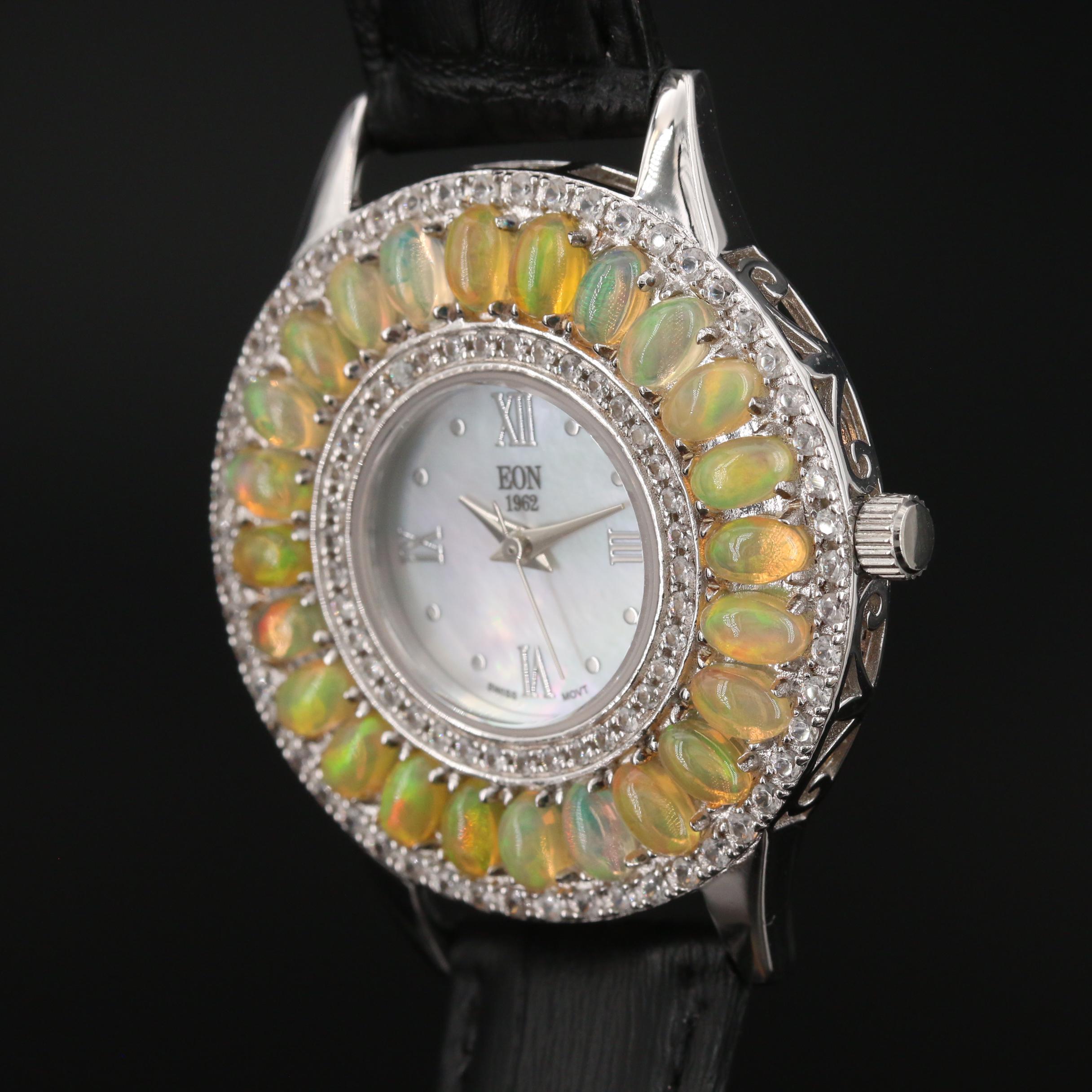 Eon 1962 Sterling Silver Opal and Topaz Quartz Watch