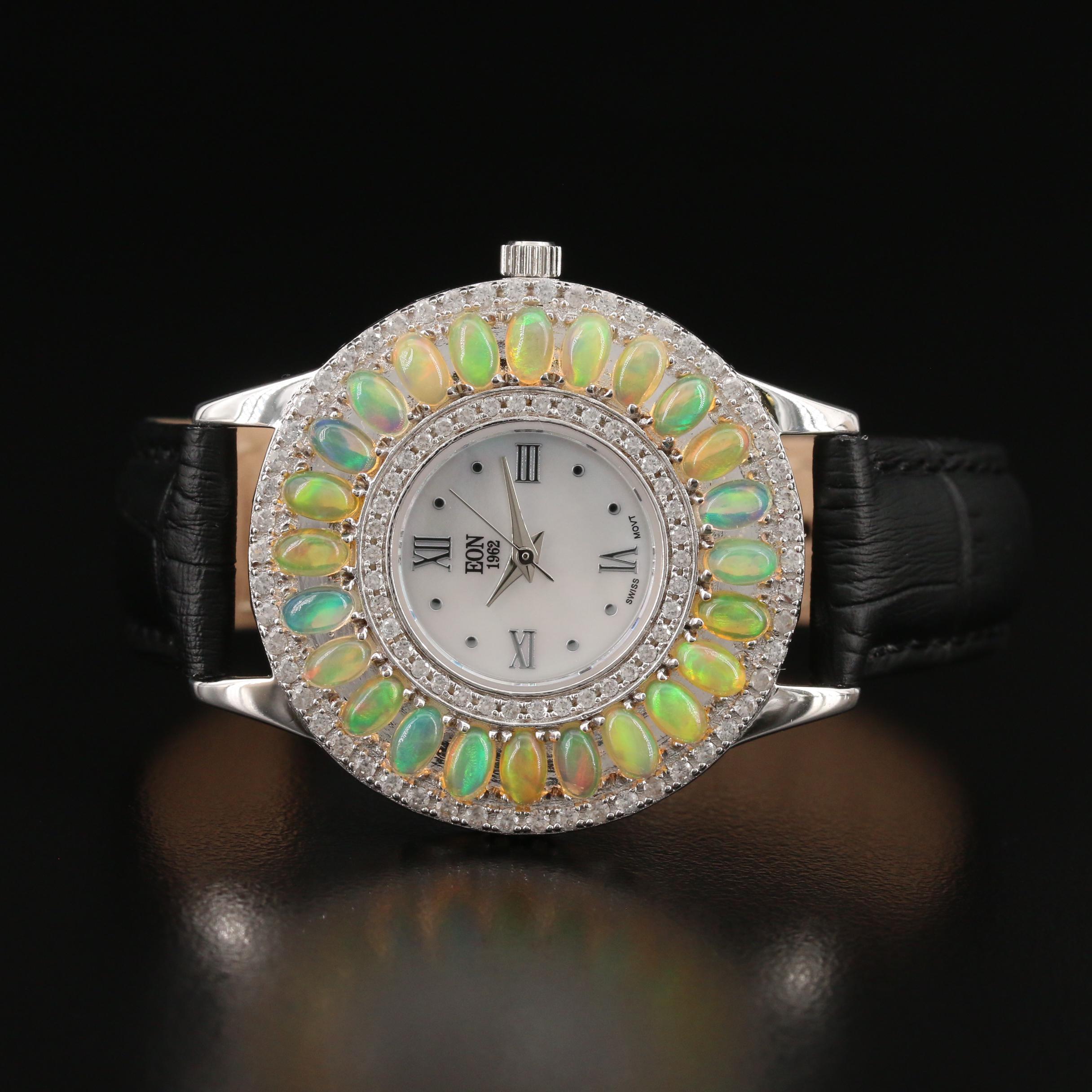 Eon 1962 Sterling Silver Opal and Topaz Quartz Watch